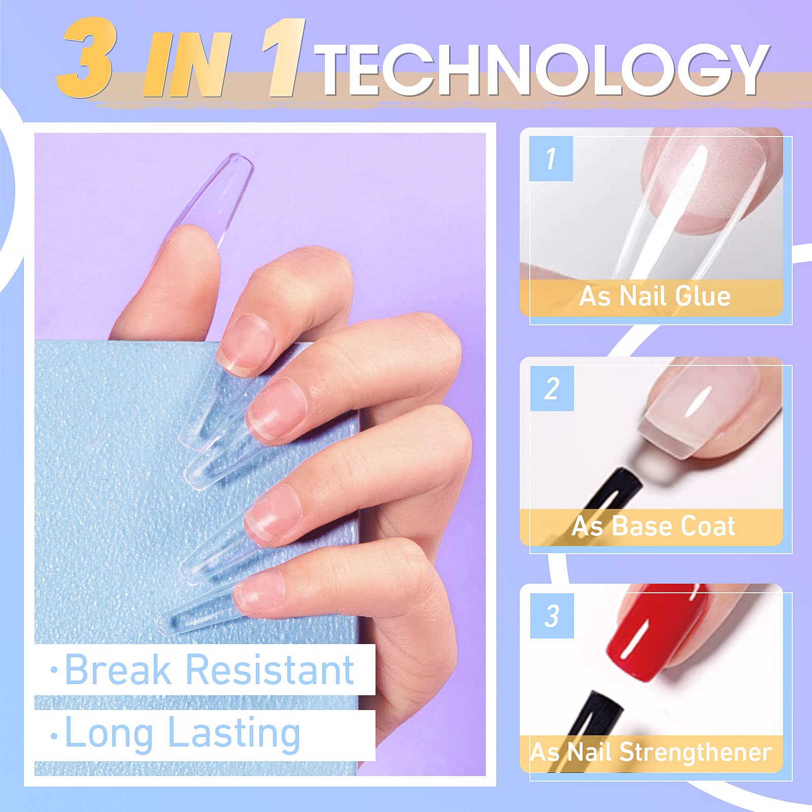 Gellen 3-in-1 Nail Glue Kit - 15ML Professional Acrylic & Press On Nail Adhesive for Strong Extensions & Long-Lasting Manicures | Perfect for Salon, Home DIY & Nail Art