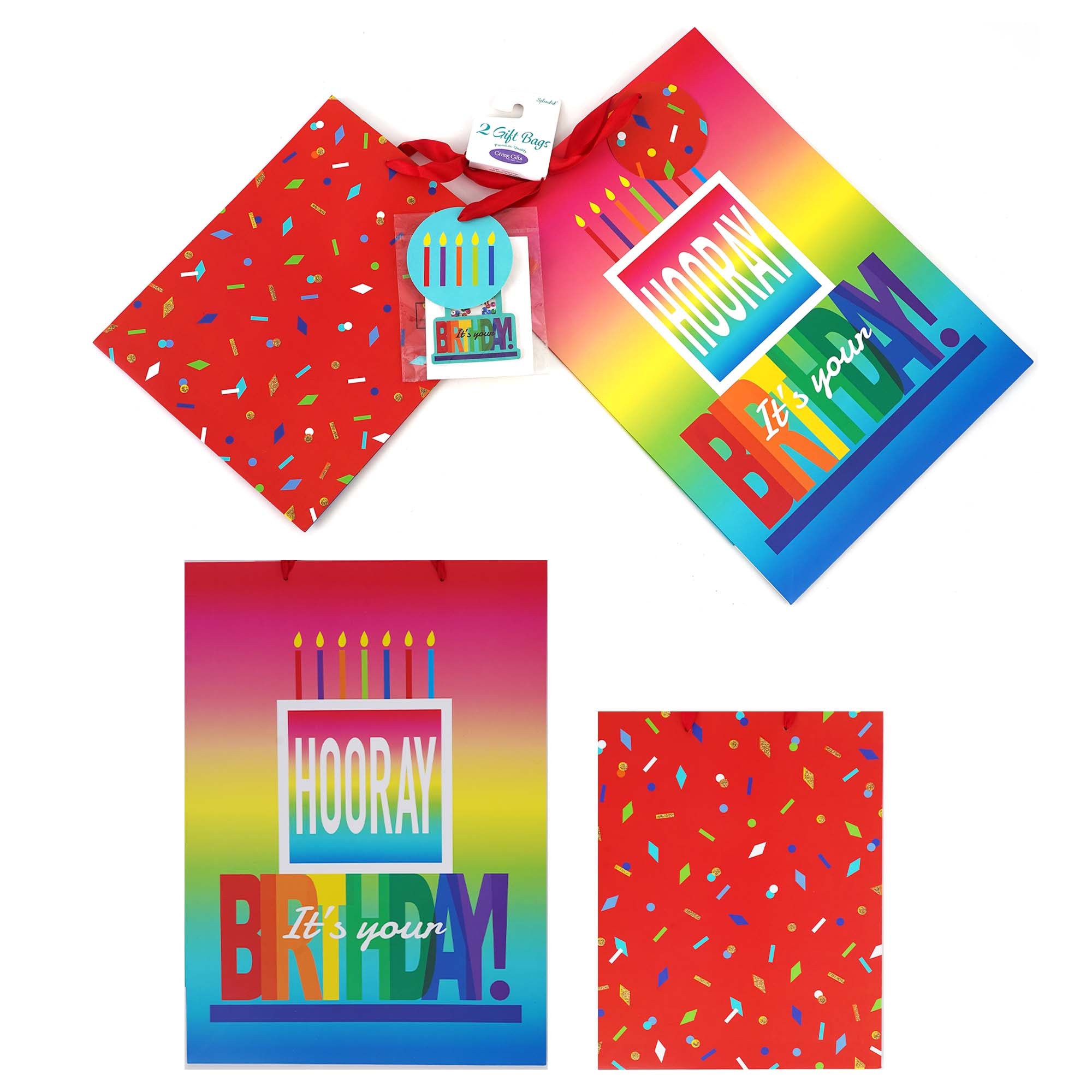 2-Pack E/L Birthday Platinum Elite Glitter Gift Bags with Shaker - Perfect for Party Favors, Baby Showers & Special Occasions