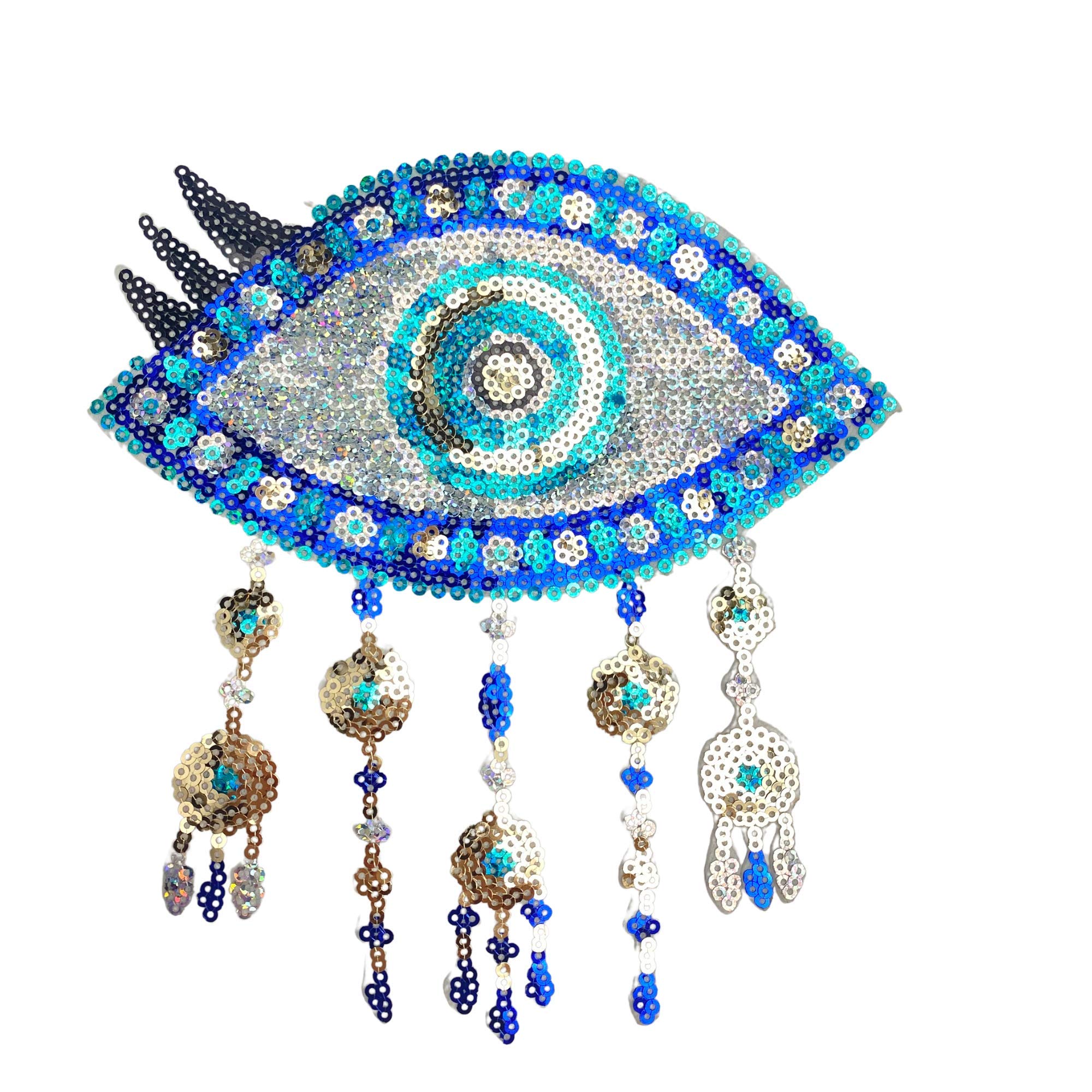 Evil Eye Patch Iron On Applique - Set of 2 Embroidered Sequined Patches for DIY Clothing, Jackets, Bags - Perfect for Halloween Costumes, Festival Outfits & Fashion DIY Projects