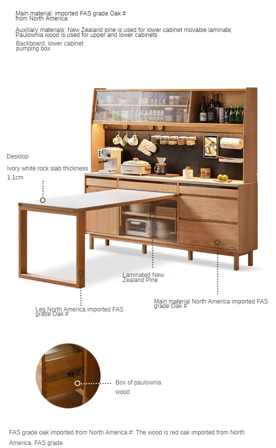 Solid Oak Wood Rock Plate Buffet Sideboard - Rustic Farmhouse Dining Room Storage Cabinet for Kitchen, Living Room & Entryway