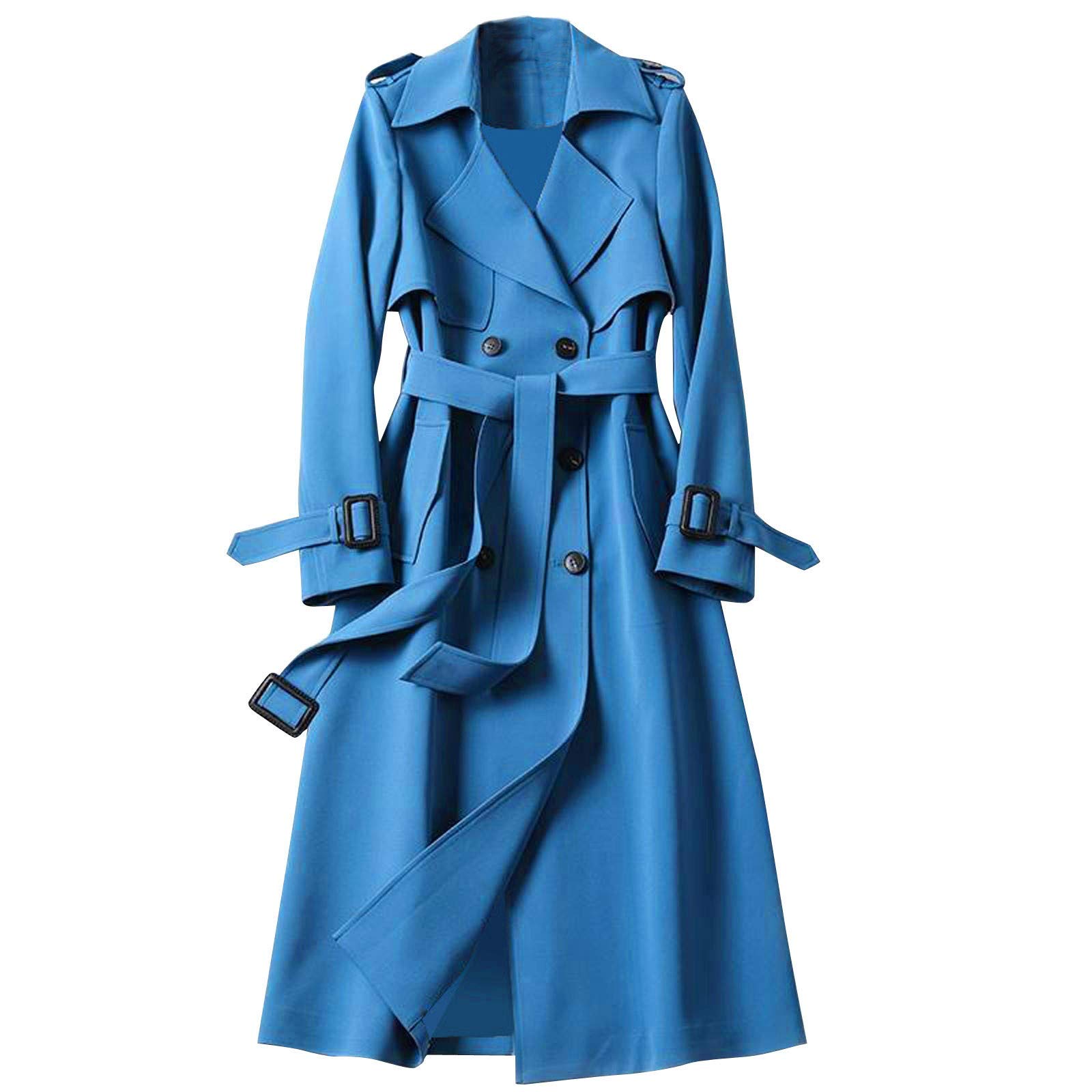 Women's Slim Fit Long Trench Coat - Solid Color Windbreaker Jacket for Outerwear & Overcoat | Perfect for Office, Travel & Casual Wear