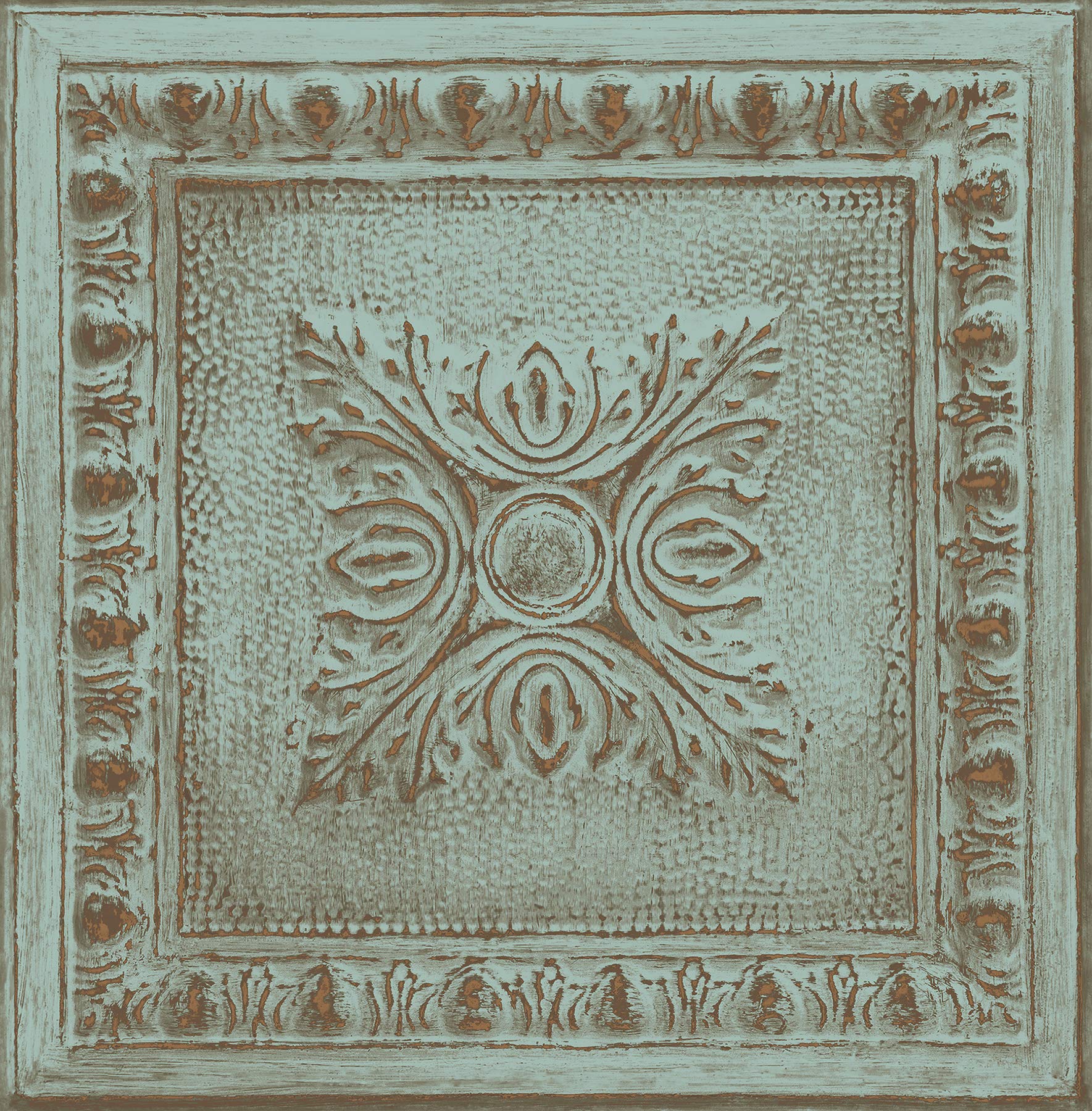 Premium Hillman Turquoise Ornamental Tin Tile Wallpaper - Vintage Metal Look Peel & Stick Wall Covering for Kitchen Backsplash, Bathroom Accent Wall & Home Decor