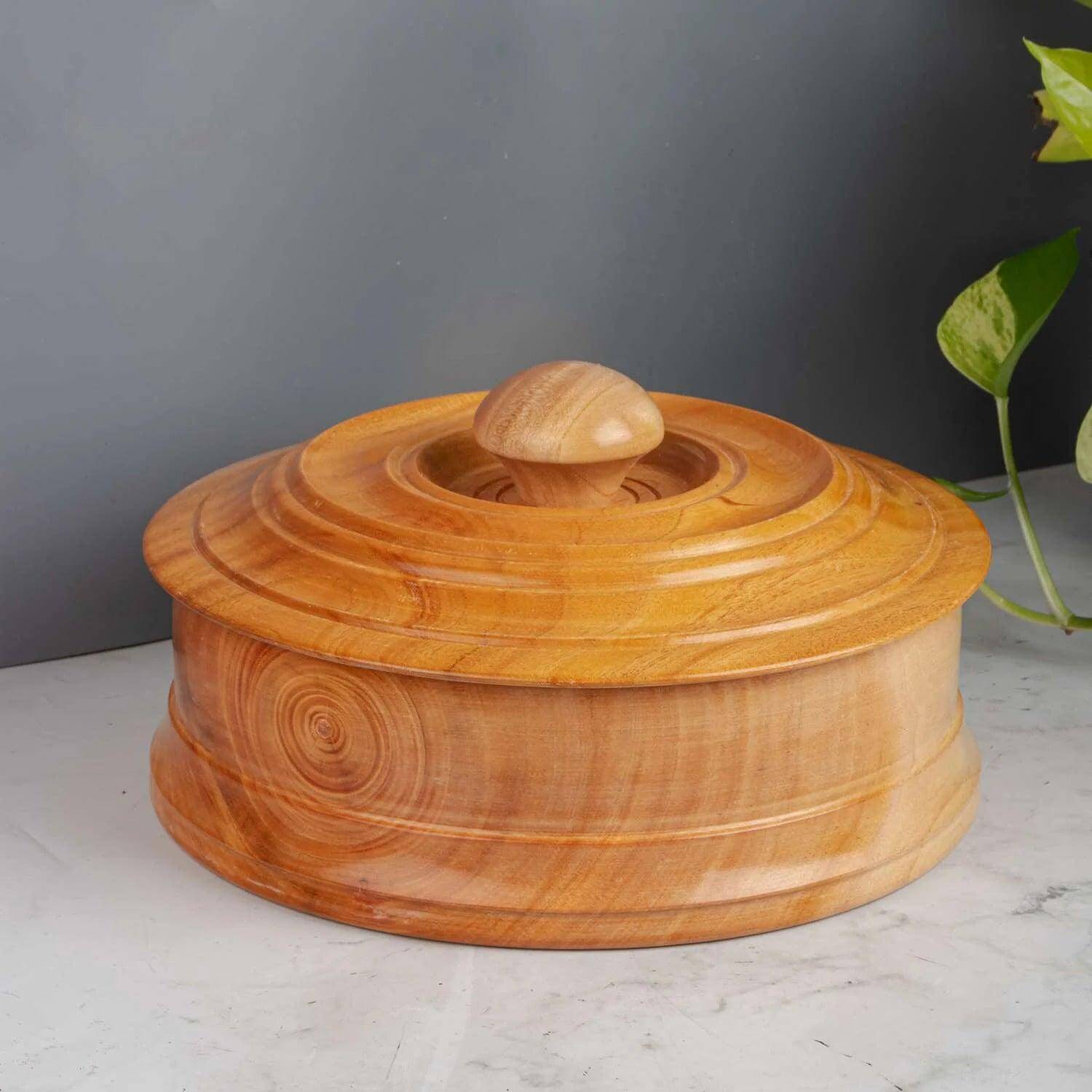 Organic Neem Wood Roti Box - Traditional Indian Bread Storage Container for Chapati & Roti | Eco-Friendly, Durable & Airtight for Freshness | Perfect for Home, Kitchen & Travel Use