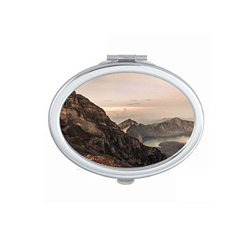 DIYthinker Portable Foldable Double-Sided Makeup Mirror with Mountain Desert Sun Mist Clouds Lake Design - Perfect for Travel, Home Vanity & Professional Makeup Artists