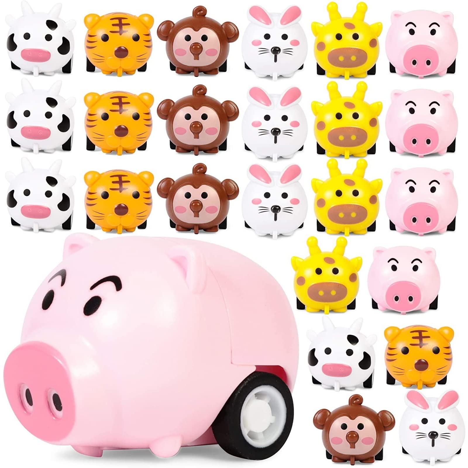 BLUE PANDA 24-Pack Mini Pull Back Cars - Small Animal Toy Vehicles for Toddlers & Kids (1.5x1 Inch) - Perfect for Birthday Party Favors, Pinata Fillers, Goodie Bags & Early Learning Play