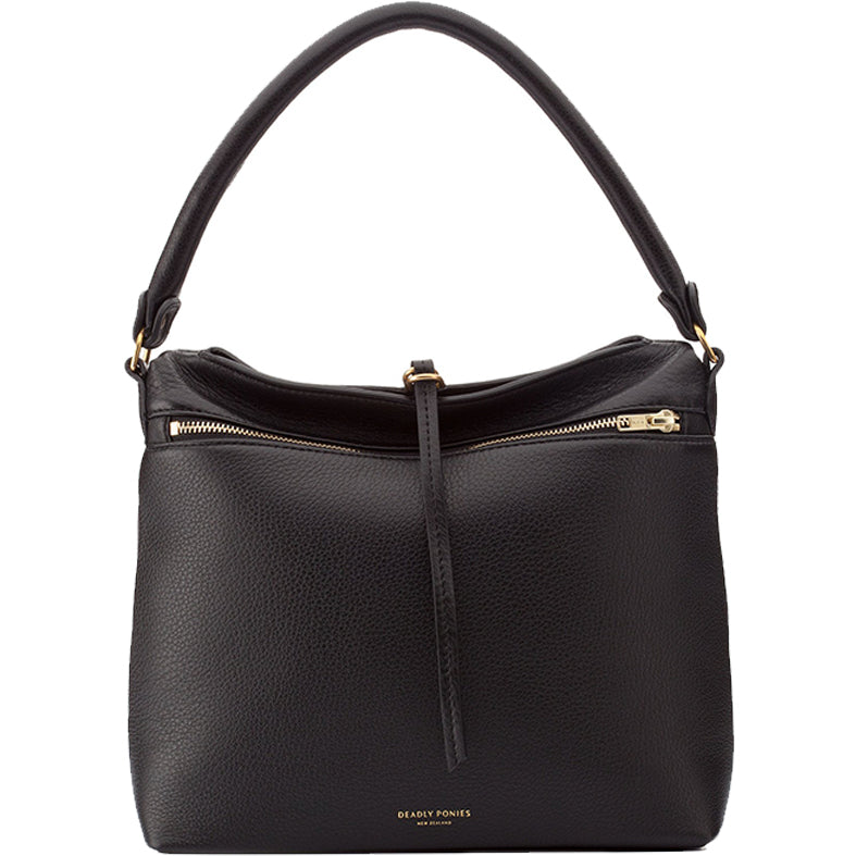 Deadly Ponies Mr Kitty Black Leather Crossbody Bag - Stylish & Durable for Women | Perfect for Work, Travel & Everyday Use