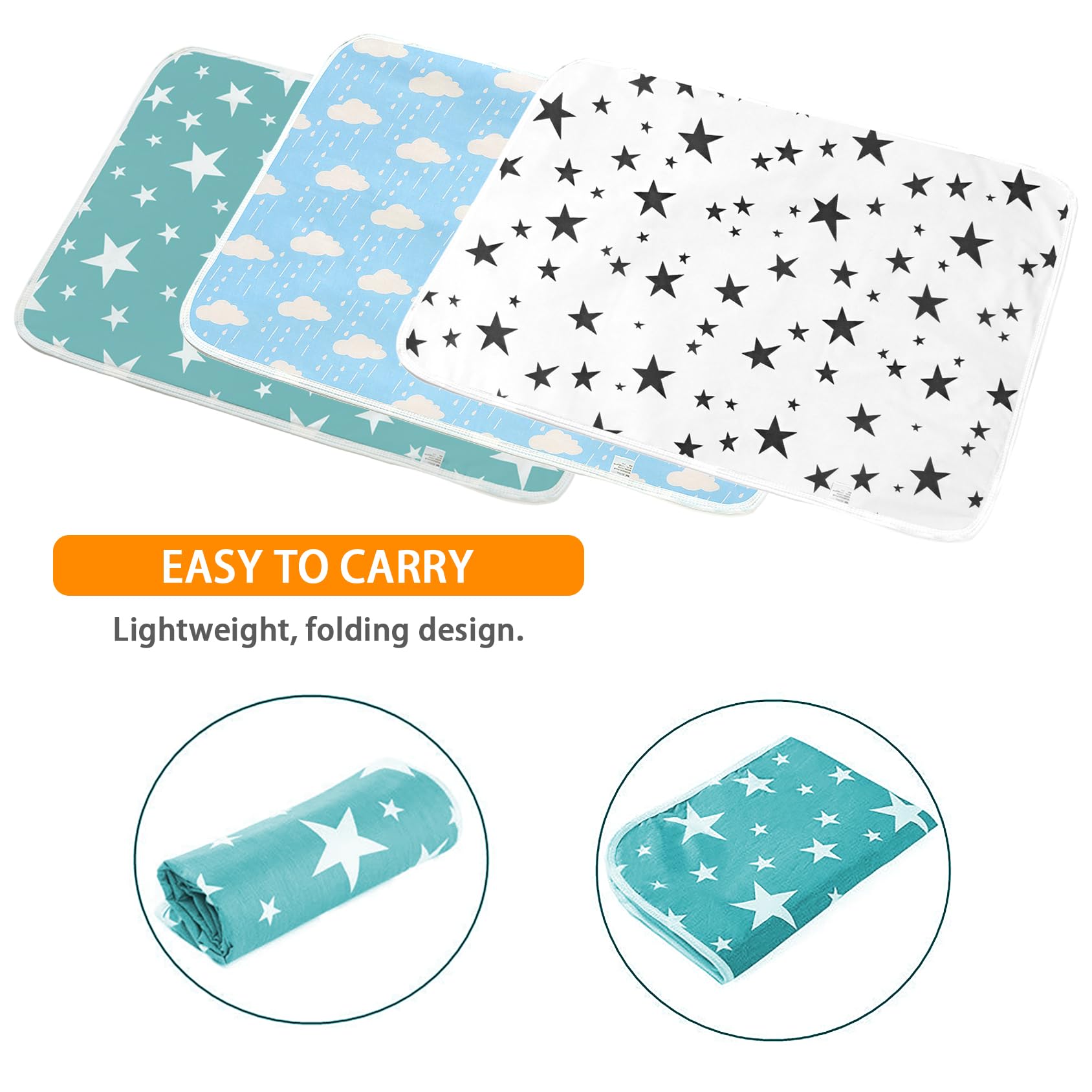 3 Pack Waterproof Diaper Changing Pad - Portable Baby Change Mat for Toddlers & Infants | Premium Changing Pad Liner, Bed Pad & Play Mat (Green, White, Blue) - Perfect for Nursery, Travel & On-the-Go Diaper Changes