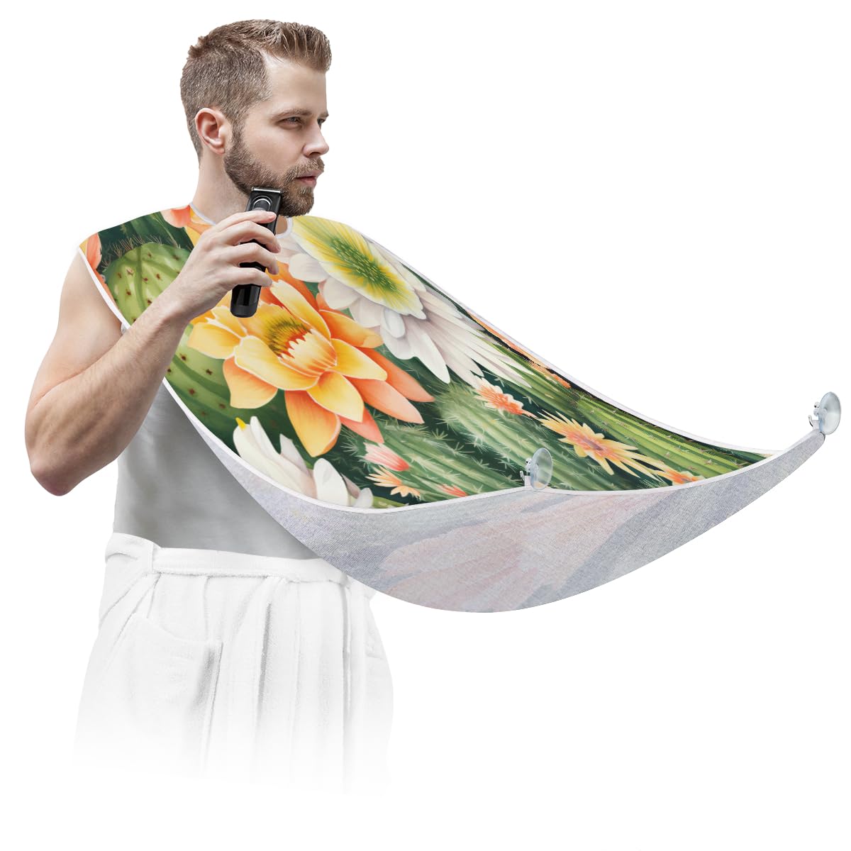 Cactus Daisy Print Beard Shaving Bib for Men - Waterproof Hair Dye Apron & Makeup Cape - Barber Accessories for Beard Trimming, Haircut & Styling - Perfect Sink Protector & Salon Gift for Barbers & Stylists (Great for Home Grooming & Professional Salon Use)