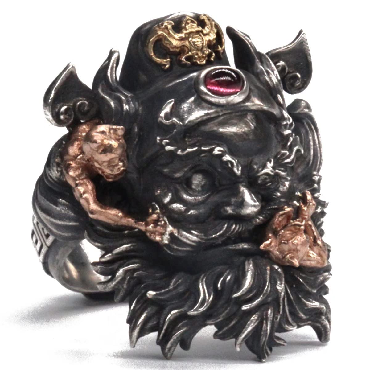 Zhong Kui S925 Sterling Silver Ring & Necklace Pendant - Vintage Punk Jewelry for Men & Women | Perfect for Cosplay, Gothic Fashion & Unique Gift Giving