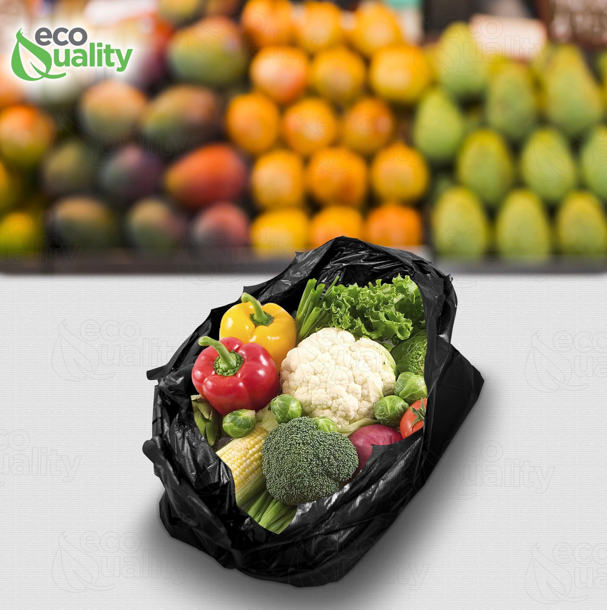 EcoQuality Plastic Black T-Shirt Bags 3000 Count - 1/6 Size Reusable Shopping Bags, Grocery Bags & Poly Bags (11x6x21 Inches, 13 Micron) - Perfect for Retail Stores, Supermarkets, Restaurants & Home Organization