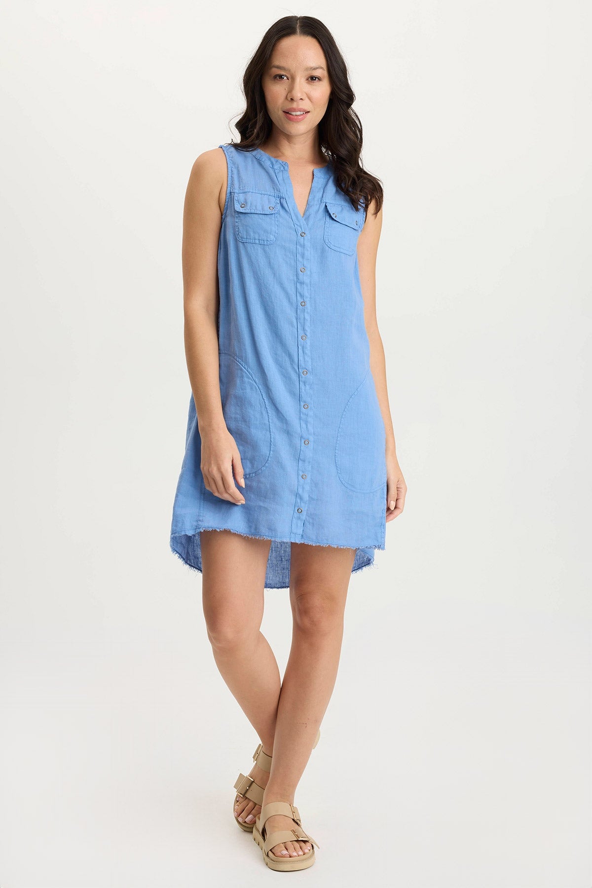 Catava Women's Linen & Jersey Blend Sleeveless Tank Dress - Comfortable Summer Casual Wear for Beach, Vacation & Everyday Outfits