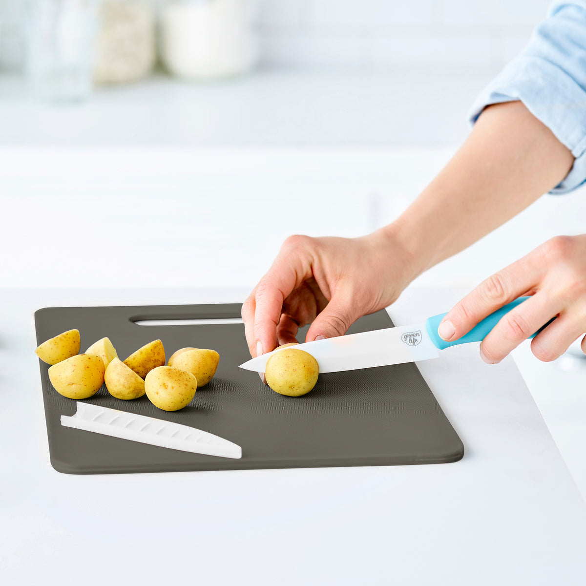 GreenLife Non-Slip Cutting Board Set - 3-Piece Gray Kitchen Cutting Boards for Meat, Vegetables & Fruits | Dishwasher Safe & BPA Free | Perfect for Meal Prep, Cooking & Entertaining