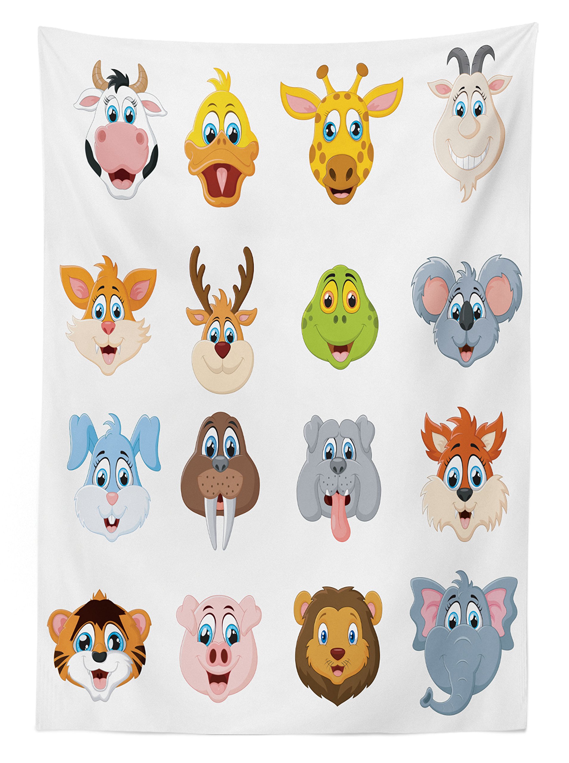 Ambesonne Cartoon Animal Tablecloth - Funny Koala Fox Design, Washable Picnic Table Cover 58x104 Inches for Outdoor Dining, BBQ, Garden Party & Picnic Decor