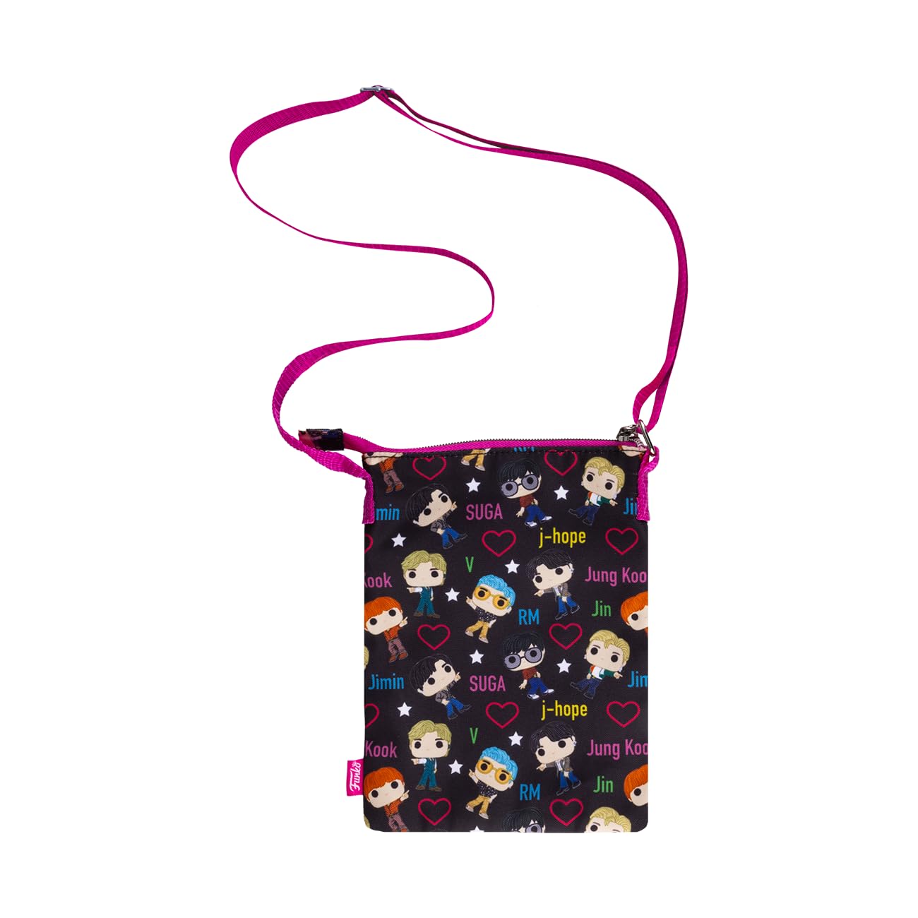 Funko Pop! BTS Band with Hearts Passport Crossbody Bag - Trendy All Over Print for Travel, Concerts & K-Pop Fans