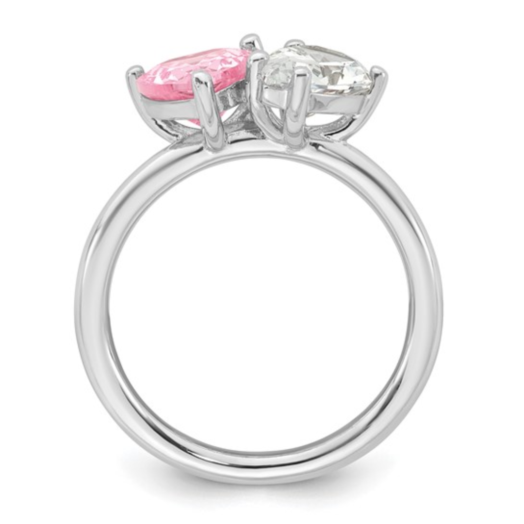 Elegant Pink Heart & Pear Shaped White CZ Dual Stone Ring for Women - Perfect for Valentine's Day Gifts, Anniversary Presents & Romantic Occasions