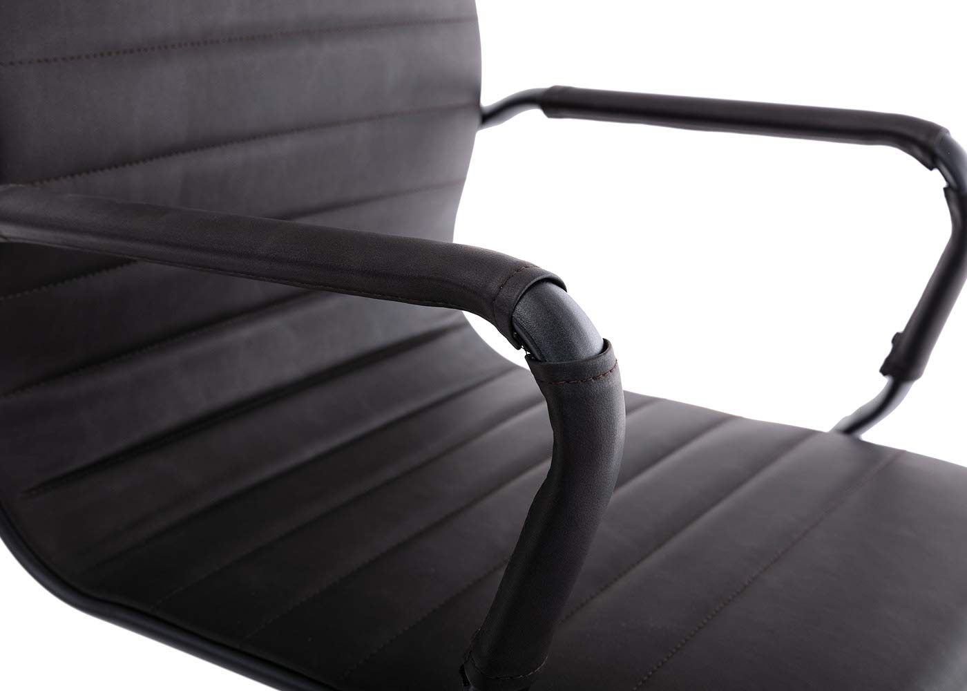 Ergonomic Office Reception Chairs - No Wheels Leather Conference Chairs with Lumbar Support - Set of 2 Guest Chairs in Vintage Charcoal - Perfect for Waiting Areas, Conference Rooms & Home Offices