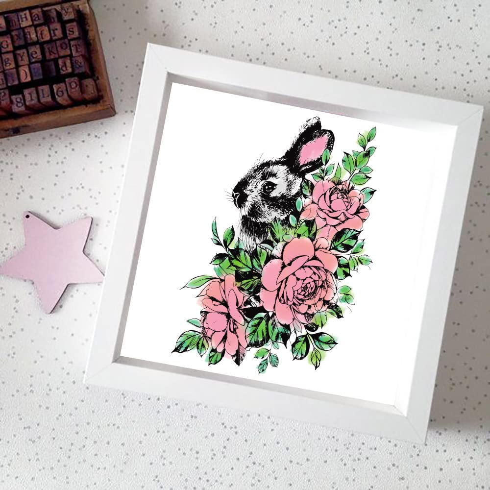 Easter Rabbit Clear Stamps for Card Making, Scrapbooking, DIY Decorations - Spring Rose Flower Embossing Stamps for Album Crafts, Easter Party Decor, Home & Gift Wrapping Scenes