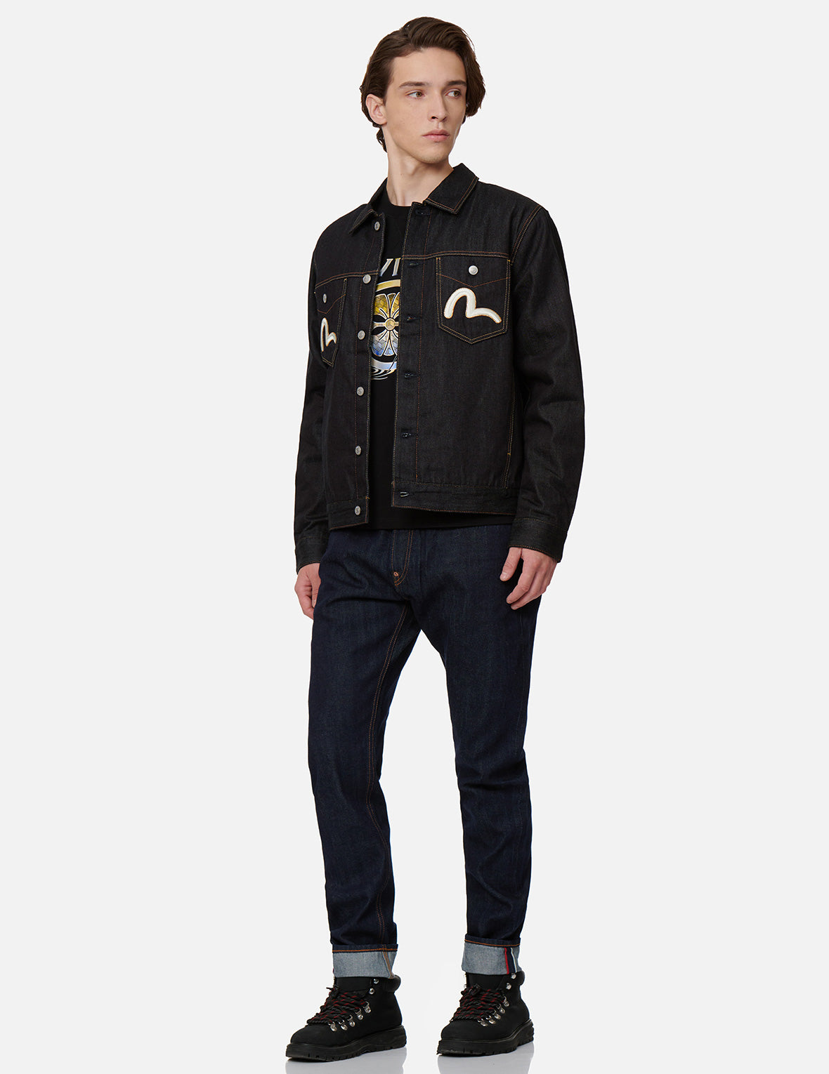 Japanese Koi Fish Pattern Kamon & Logo Embroidered Denim Jacket for Men & Women - Stylish Streetwear & Casual Fashion Outerwear