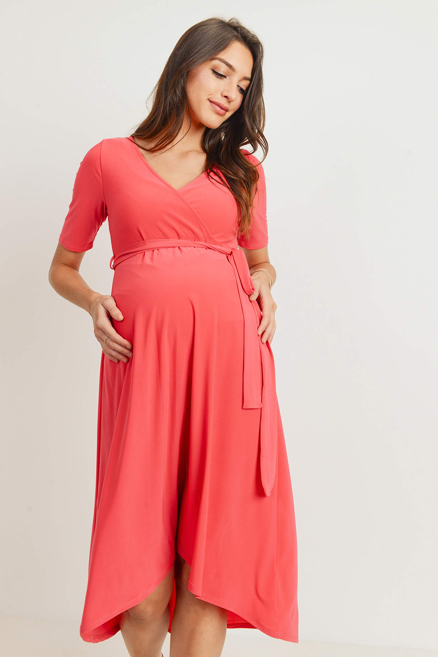 Stylish Women's Maternity Wrap Dress - Mid-Length with Adjustable Waist Belt | Perfect for Pregnancy, Nursing & Special Occasions