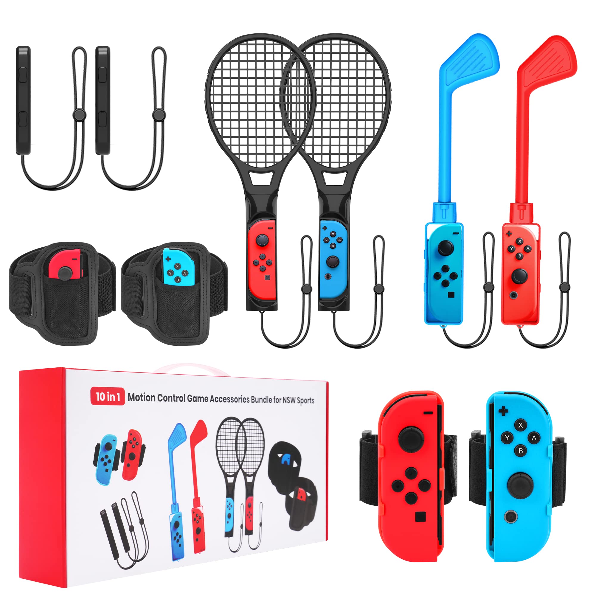 CODOGOY 10-in-1 Nintendo Switch Sports Accessories Bundle - Compatible with Switch & Switch OLED - Family Game Night Essentials for Tennis, Bowling & More Fun Sports Games