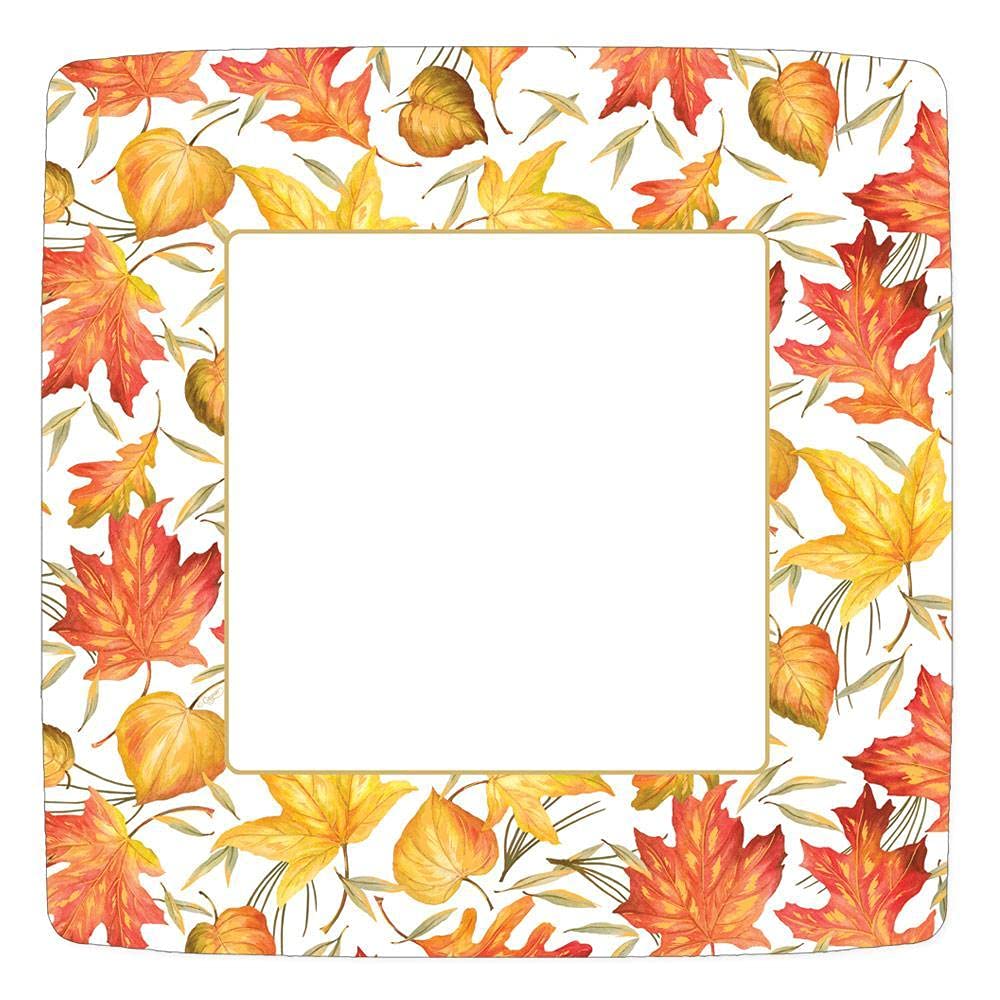 Caspari Woodland Leaves Ivory Square Paper Dinner Plates - 16 Pack | Elegant Disposable Plates for Parties, Weddings & Holiday Gatherings
