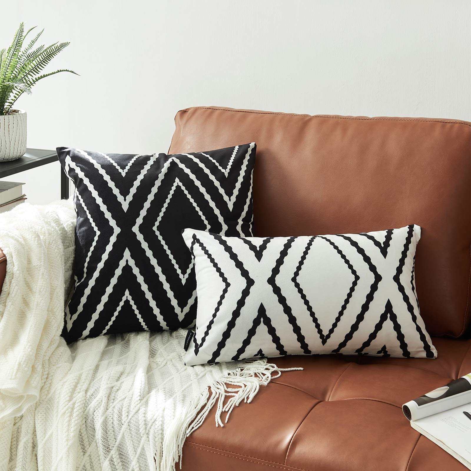 Set of 2 Black Boho Aztec Decorative Throw Pillow Covers 24x24 Inches - Soft Polyester Blend for Sofa, Couch & Bed Decor - Perfect for Living Room, Bedroom & Home Styling