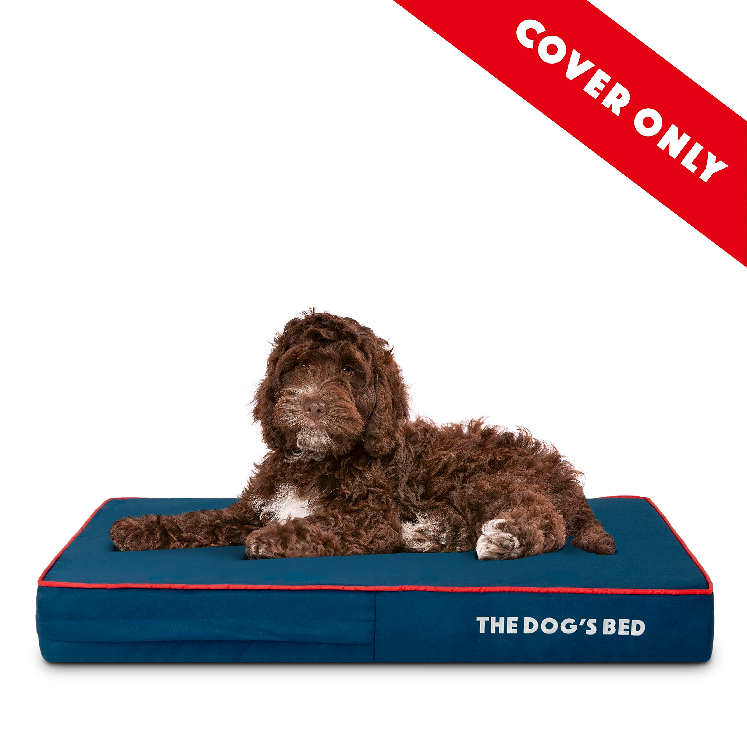 Washable Dog Bed Replacement Cover Only - Medium 34”x22”x4” Oxford Fabric Pet Bed Cover (Blue with Red Piping) | Fits Standard Dog Beds | Perfect for Home, Crate & Travel Use