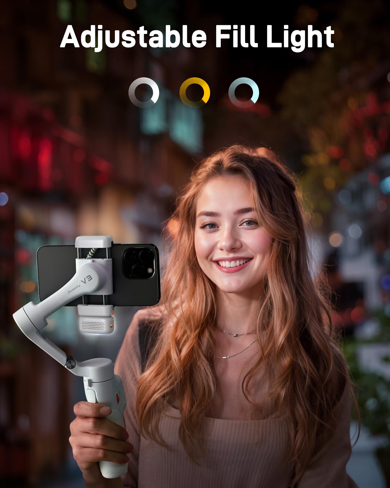 Hohem iSteady V3 3-Axis Gimbal Stabilizer for iPhone & Android Phones - Magnetic AI Tracking, Built-in Extendable Selfie Stick, Tripod & Fill Light - Perfect for Vlogging, YouTube Videos, TikTok & Live Streaming (White)