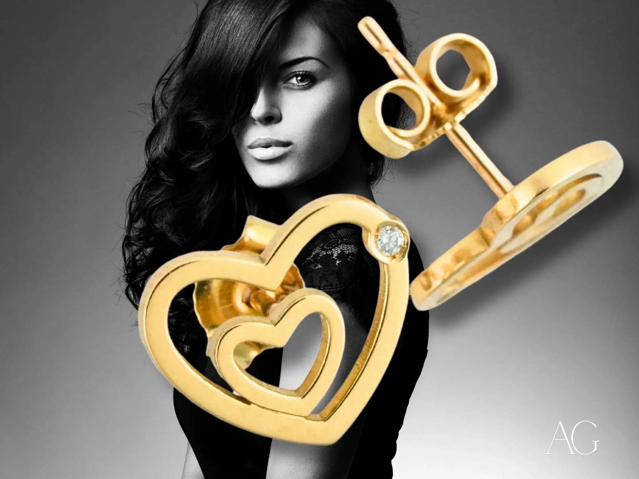 4H's Collection 14K Gold Heart Earrings with Genuine Diamonds – Perfect for Valentine's Day Gifts, Anniversary Presents & Romantic Date Nights