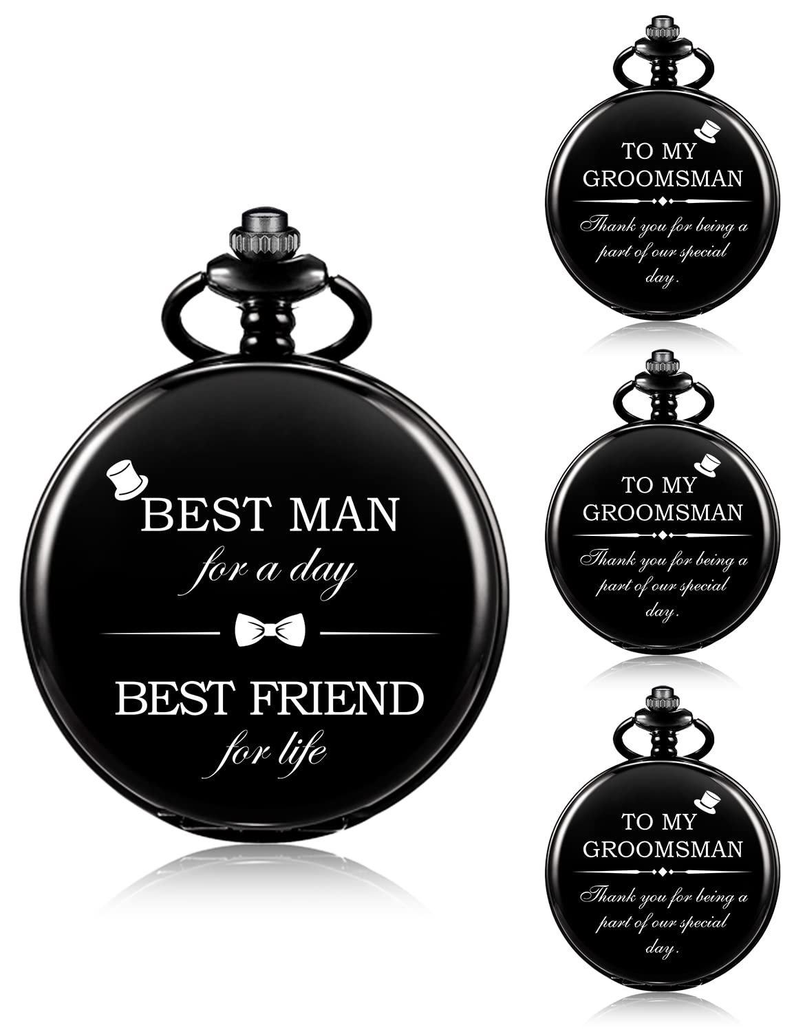 ManChDa Engraved Pocket Watch Set for Men - Best Groomsmen & Bestman Gift - Vintage Style Silver Pocket Watch with Chain - Perfect for Weddings, Anniversaries & Formal Events