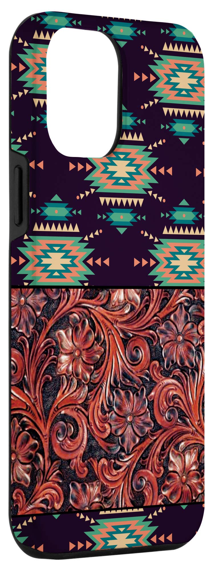 iPhone 12 Pro Max Case - Unique Black & Turquoise Navajo Aztec Floral Design Protective Cover | Perfect for Travel, Work & Everyday Use