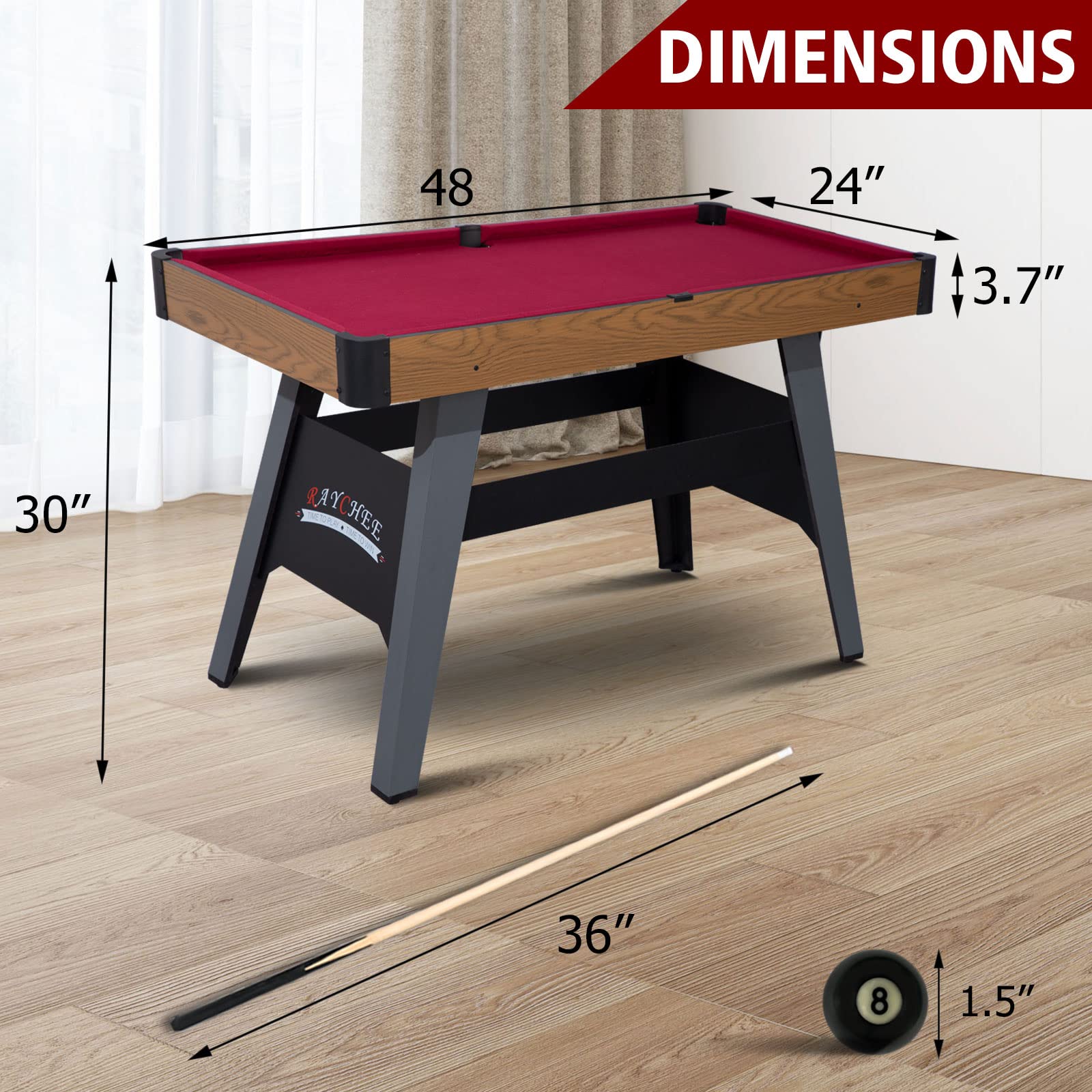 Portable 4ft Billiards Table for Kids & Adults - Indoor Pool Table Set with 2 Cue Sticks, 16 Balls, Triangle, Chalk & Brush - Perfect for Family Game Rooms, Playrooms & Home Entertainment