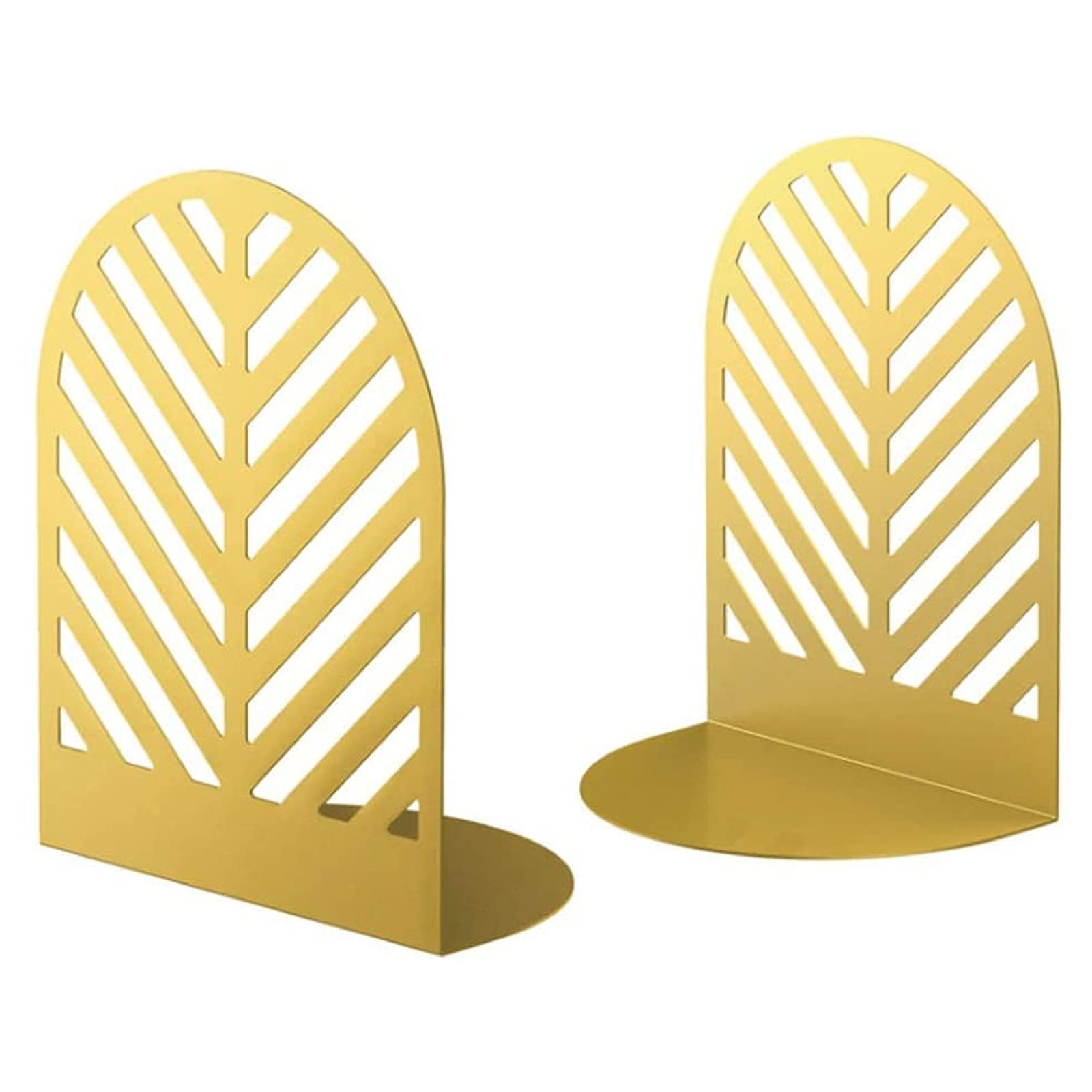Premium Heavy Duty Metal Bookends - Non-Skid Book Supports for Shelves (1 Pair, Gold) | Perfect for Home Office, Library & Bookshelf Organization