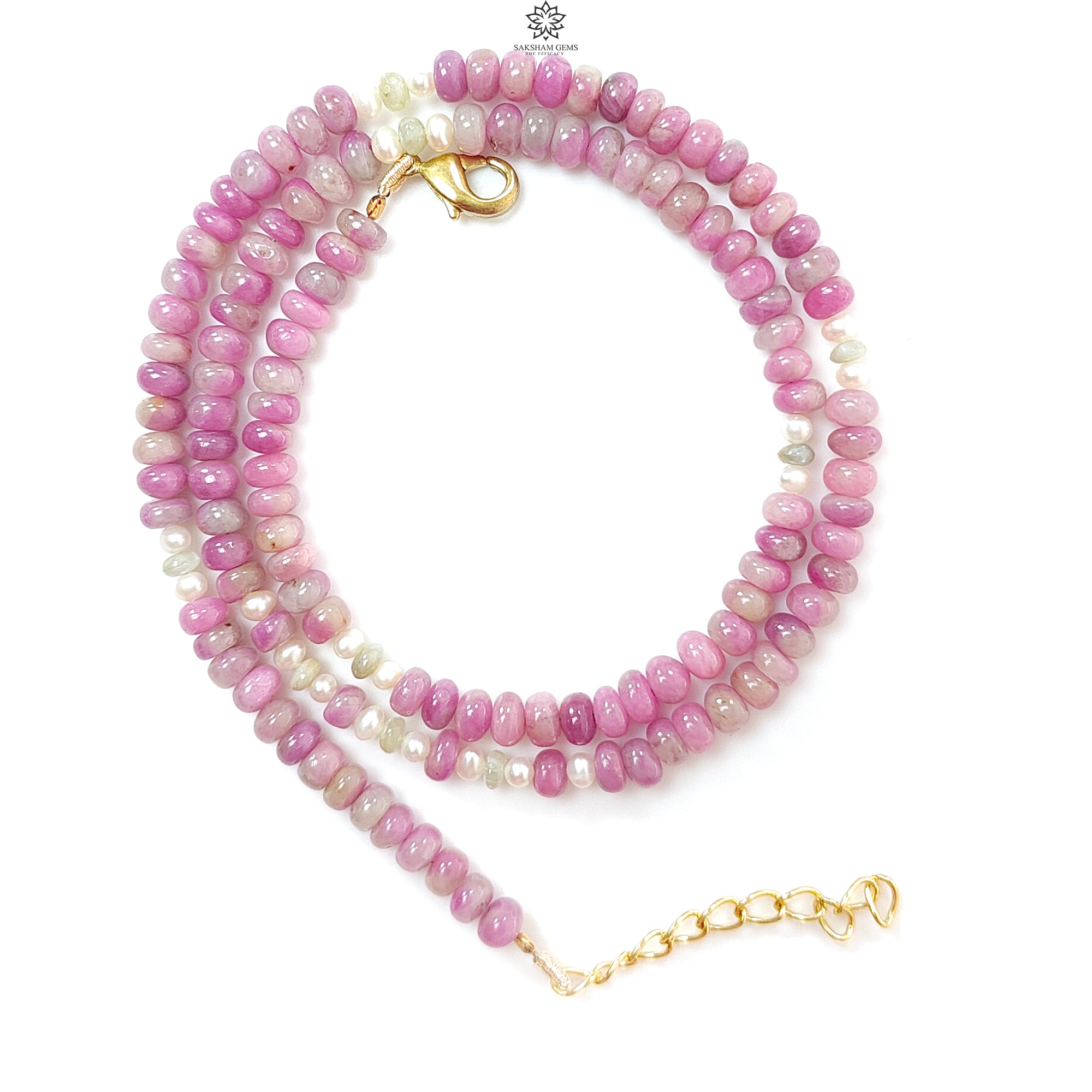 Natural Ruby Gemstone Beads Necklace - 21.85g Untreated Ruby with White Pearl & Cat's Eye Brass Rondelle Beads (4.5mm-5mm, 18