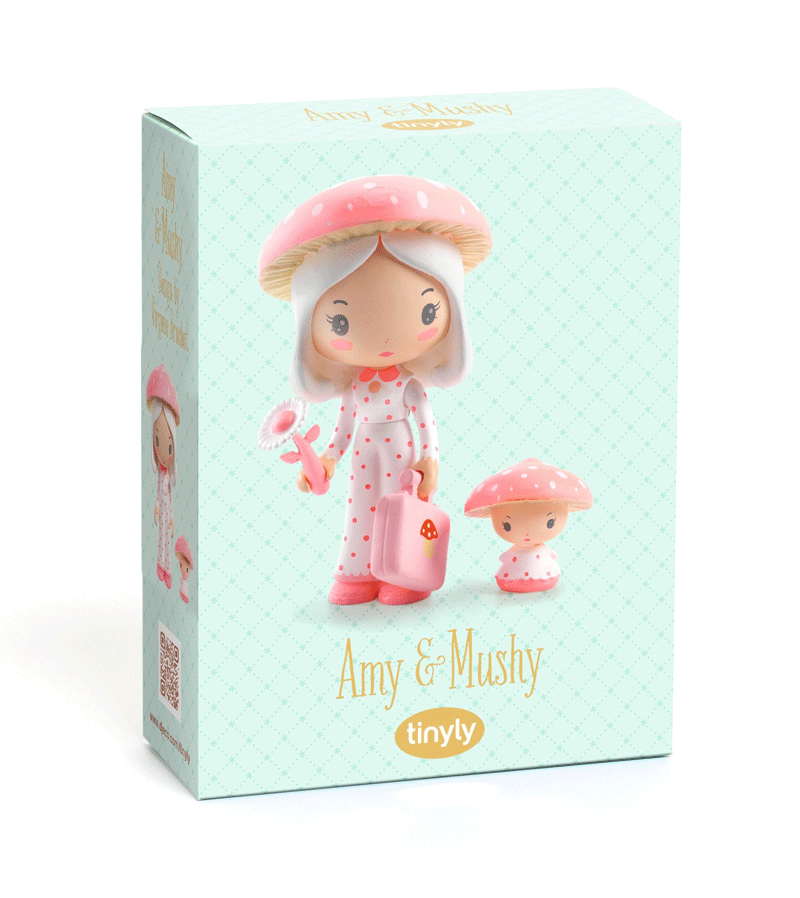 DJECO Tinyly Amy & Mushy Collectible Figures - Cute Miniature Figurines for Kids' Room Decor, Party Favors & Gift Ideas