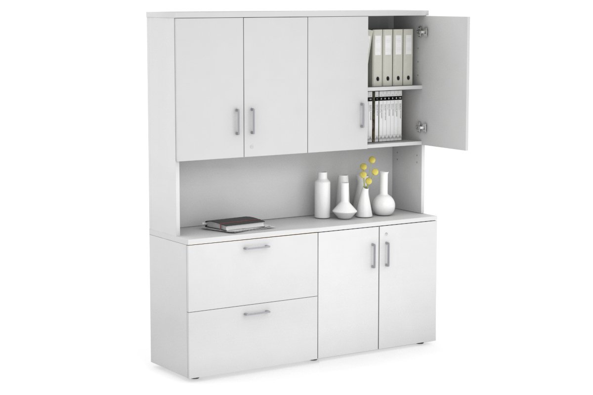 2-Drawer Lateral File Cabinet with 2-Door Cupboard Hutch - Compact Office Storage Solution for Documents & Supplies | Perfect for Home Office, Small Business & Workspace Organization