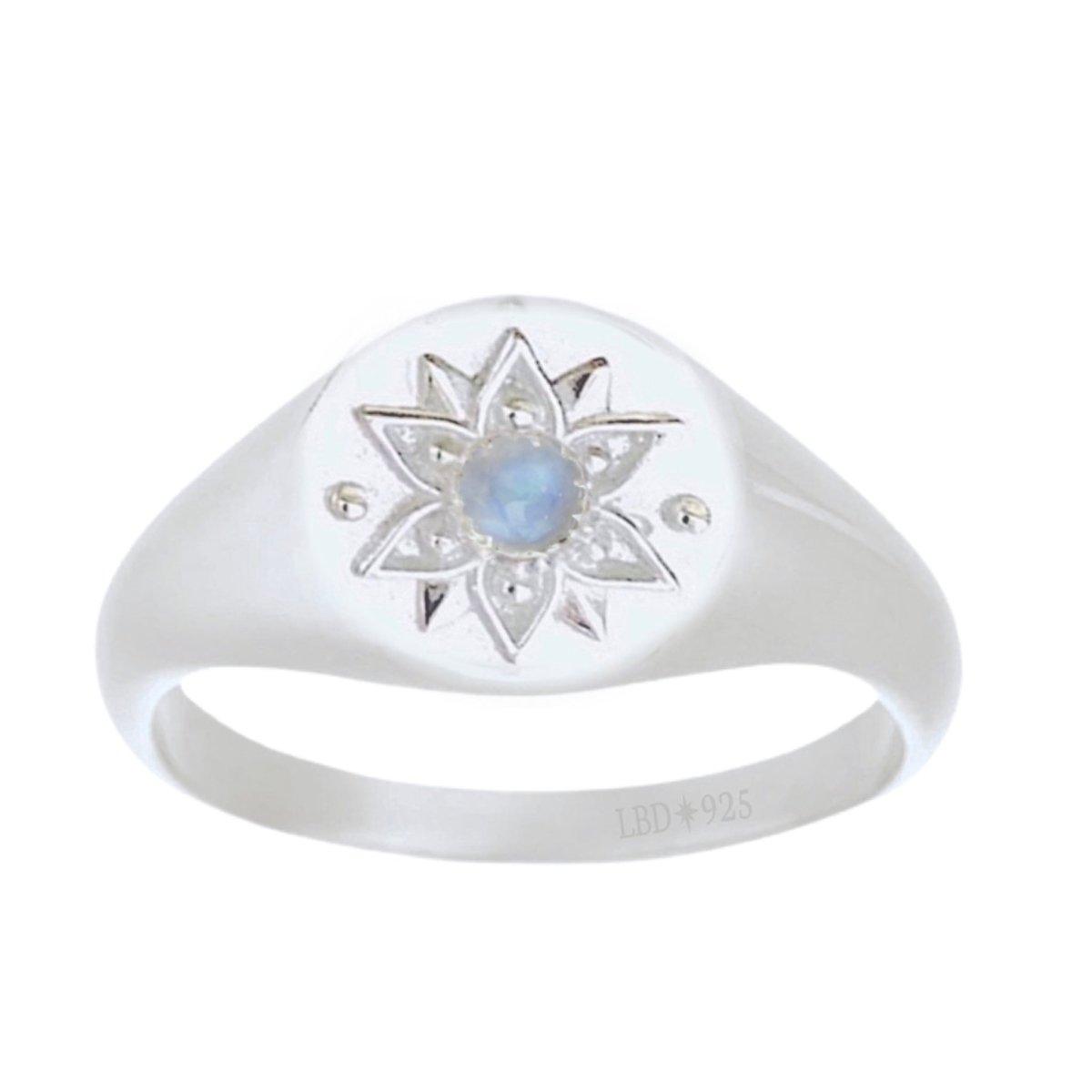 Laihas Intricate Vera May Sterling Silver Signet Ring with Moonstone - Elegant Jewelry for Women, Perfect for Weddings, Parties & Everyday Wear