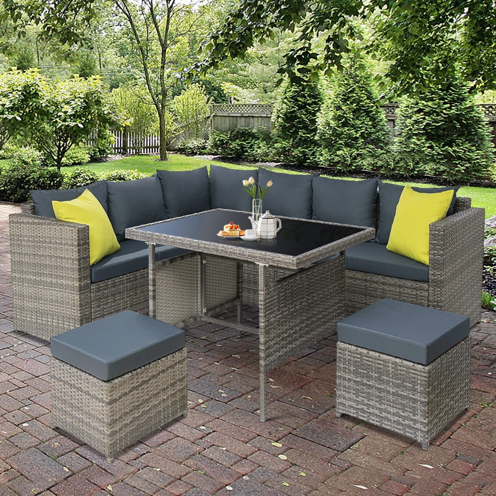 Hamilton 8-Piece Corner Outdoor Dining Set - Weather-Resistant Grey Patio Furniture for Backyard, Garden, and Poolside Entertaining