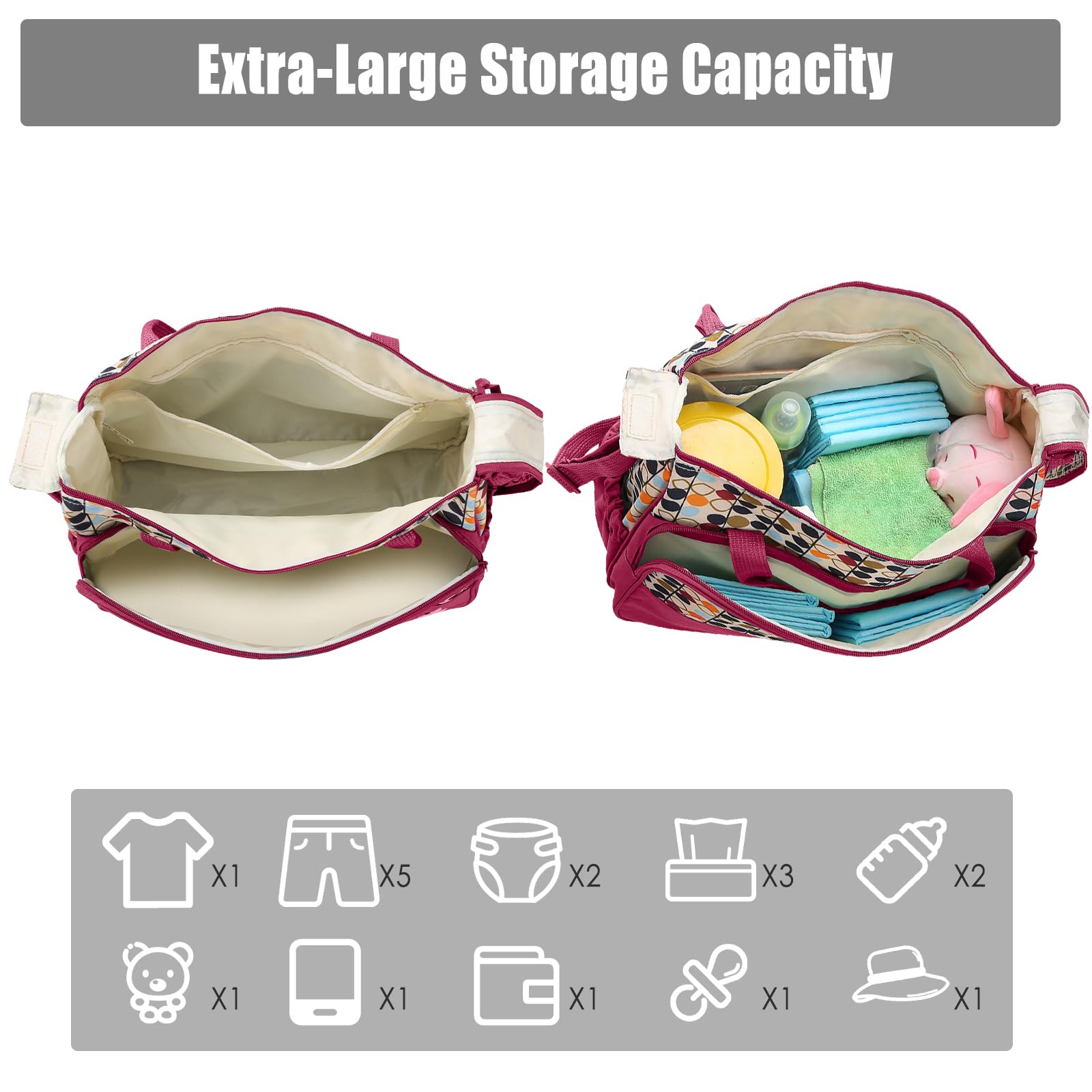 **Zorpupoa Large Diaper Bag Set for Boys & Girls - 5PCS Travel Tote with Nappy Changing Essentials - Stylish & Portable Mommy Bag for Outings, Shopping & Baby Care**