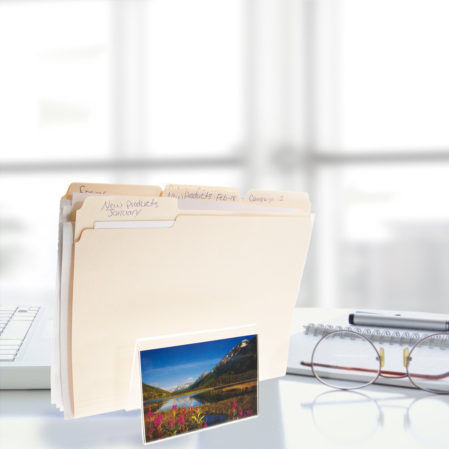 Source One Deluxe Clear Acrylic Desk Organizer with Picture/Postcard Display - Perfect for Office, Home & School Organization