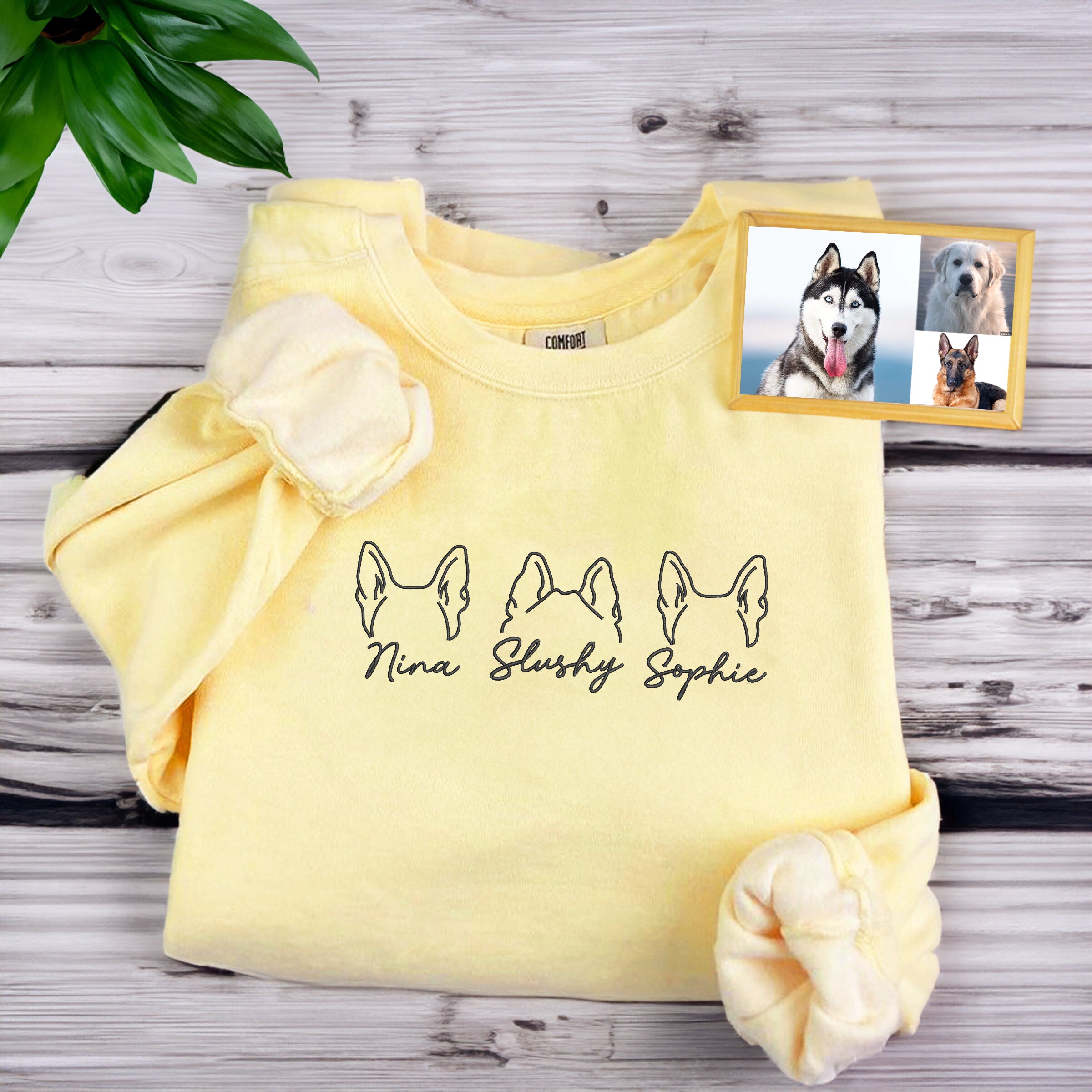 Custom Embroidered Dog Ear Sweatshirt - Comfort Colors® Pullover with Photo Personalization | Cozy Pet Lover Apparel for Casual Wear & Gifts