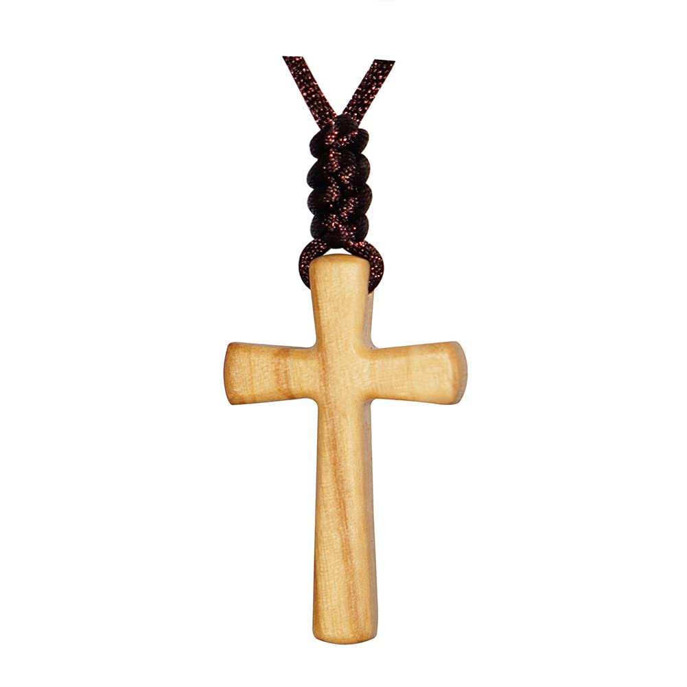 Natural Olive Wood Cross Pendant Necklace for Men & Women - Handmade Religious Jewelry Gift - Wooden Car Mirror Hanging Ornament - Perfect for Daily Wear, Baptism Gifts & Vehicle Decoration