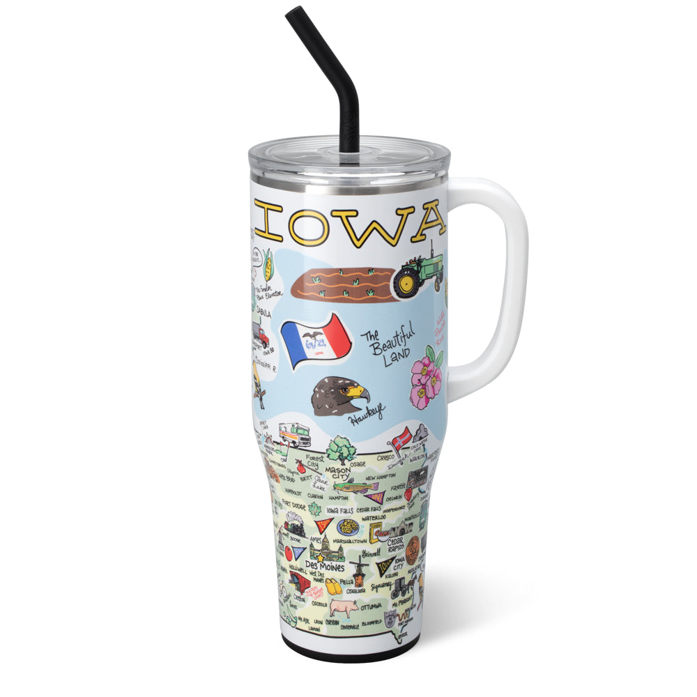 40oz Iowa Mega Mug - Large Insulated Travel Tumbler with Lid & Straw - Perfect for Coffee, Tea & Cold Drinks at Home, Office or Camping