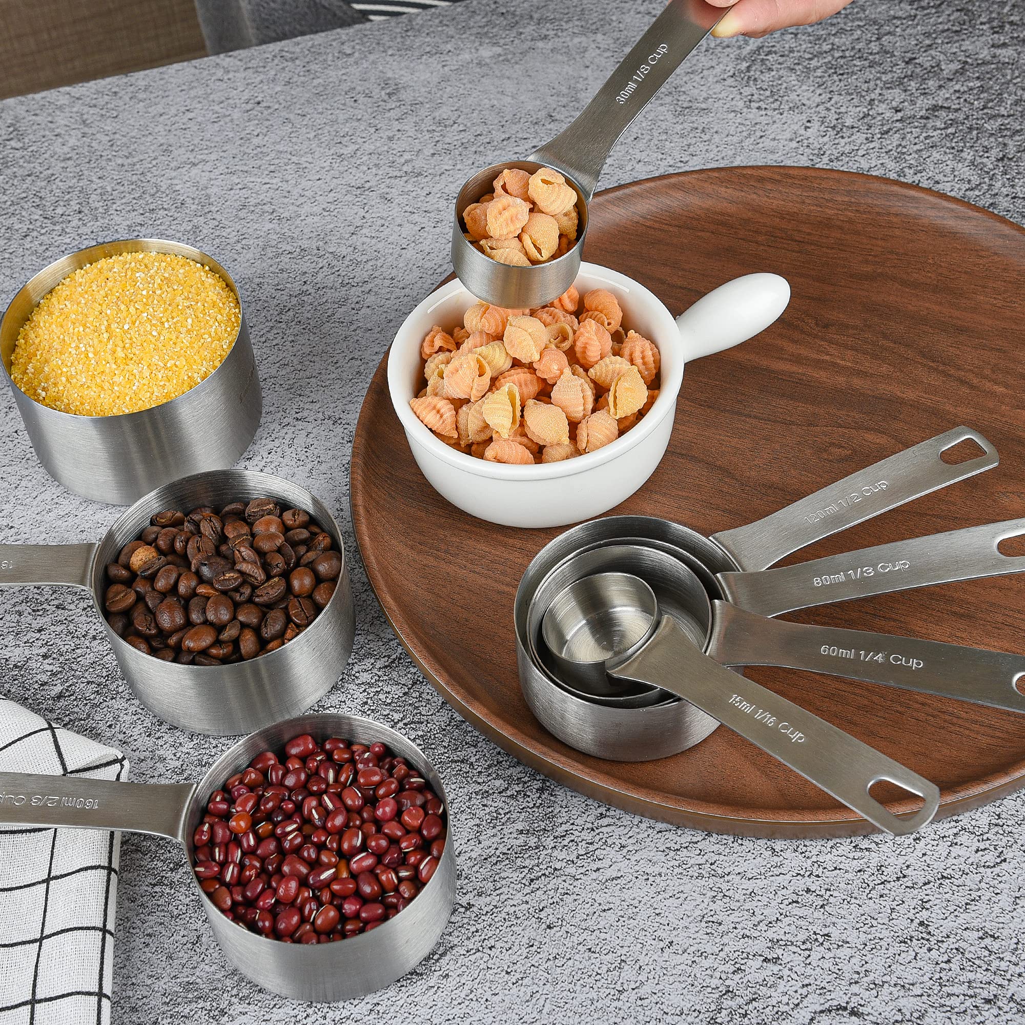 Premium 18/8 Stainless Steel Measuring Cups and Spoons Set - 8 Cups & 9 Spoons with Leveler - Heavy Duty Metric & US Standard Kitchen Baking Tools for Cooking, Baking, Meal Prep and Home Chefs