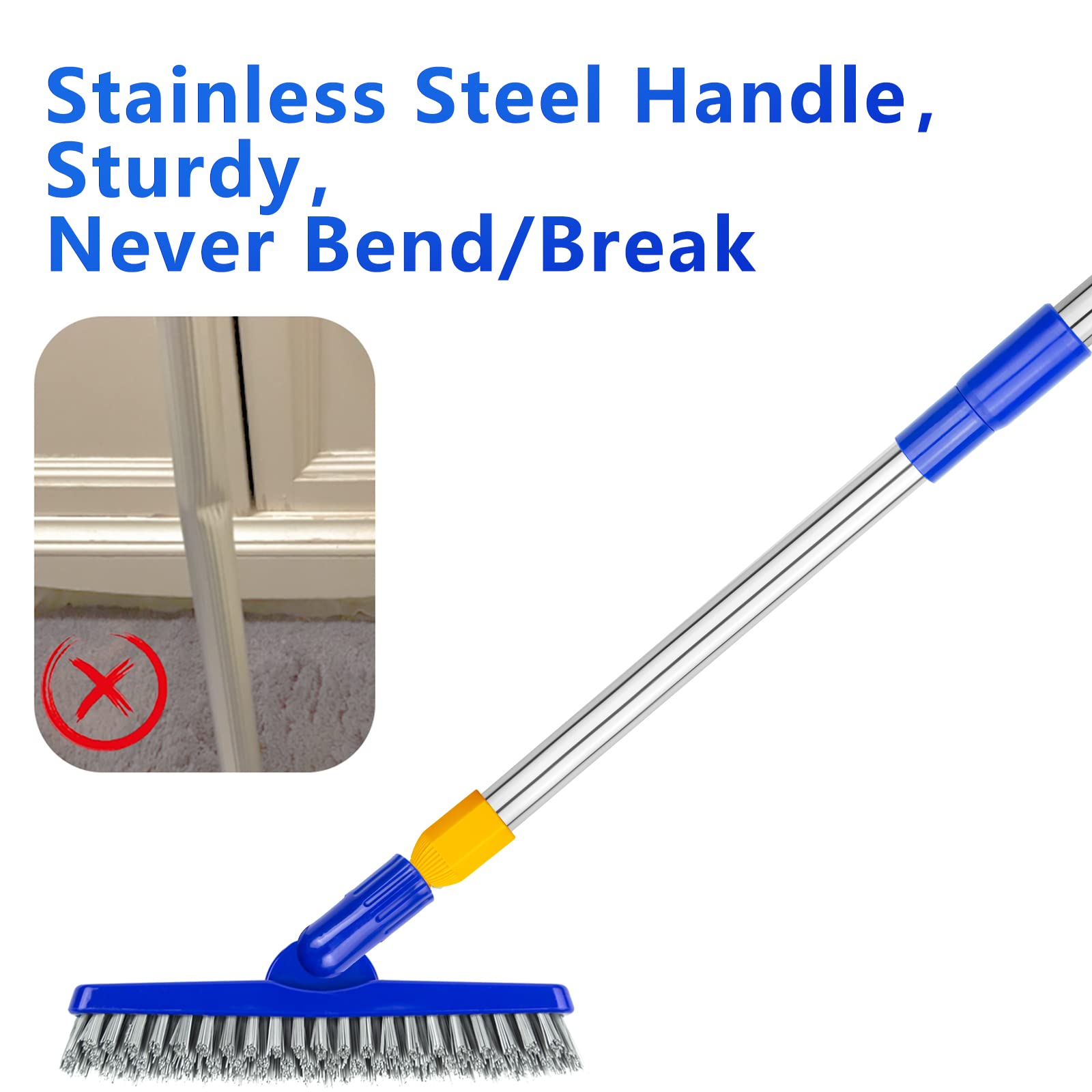 ITTAHO 2 Pack Grout Brush with Long Handle - 56.5'' Extendable Swivel Grout Cleaning Brush for Tile Floors, Bathroom, Shower & Baseboards - Heavy Duty V-Shape Grout Scrub Brush for Deep Cleaning Corners & Hard-to-Reach Areas - Perfect for Home, Kitchen & Commercial Use