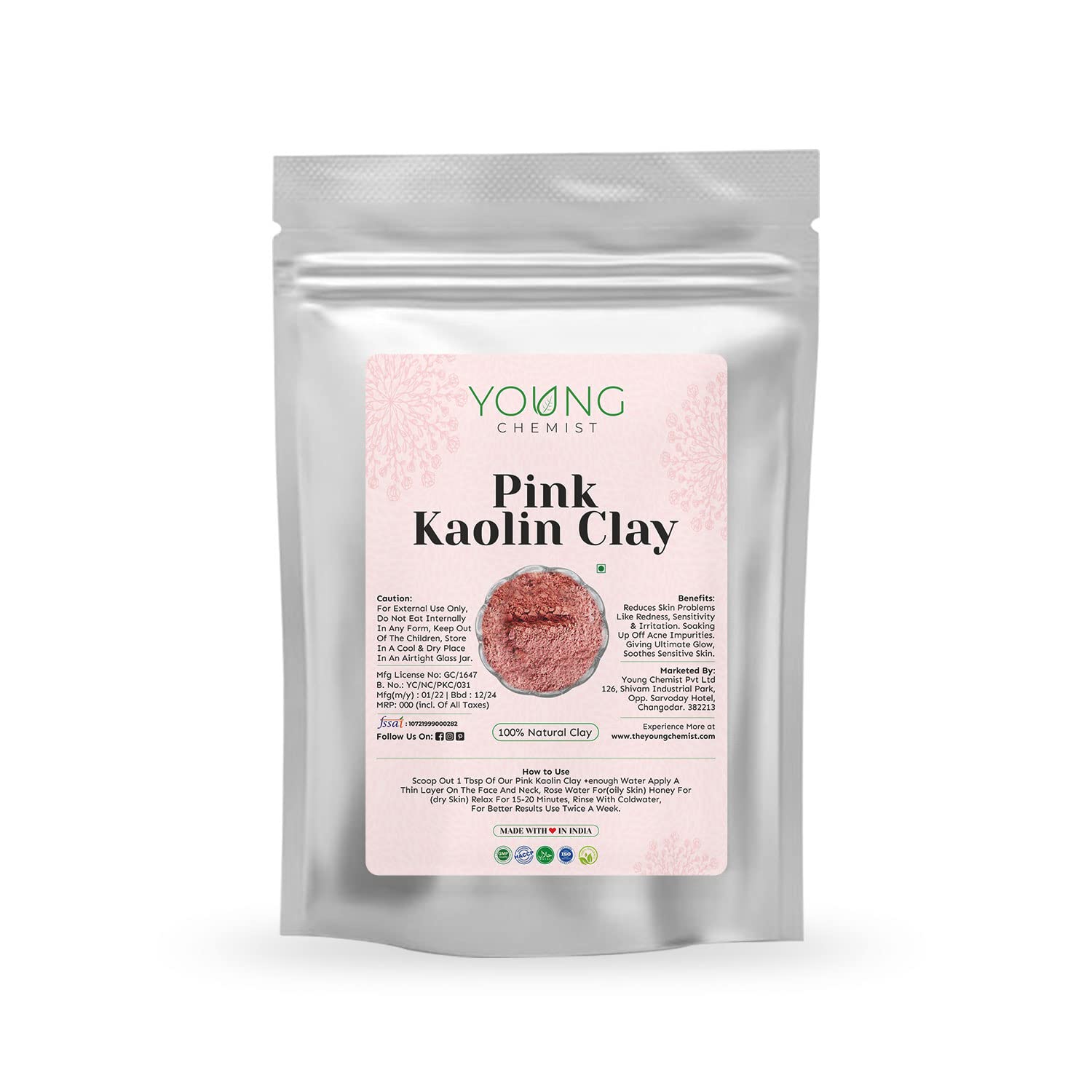 Organic Pink Kaolin Clay Powder - 500g | Vegan, Raw & Detoxifying Facial Cleanser | Paraben-Free for All Skin Types | Body, Face & Hair Care | DIY Skincare & Spa Treatments