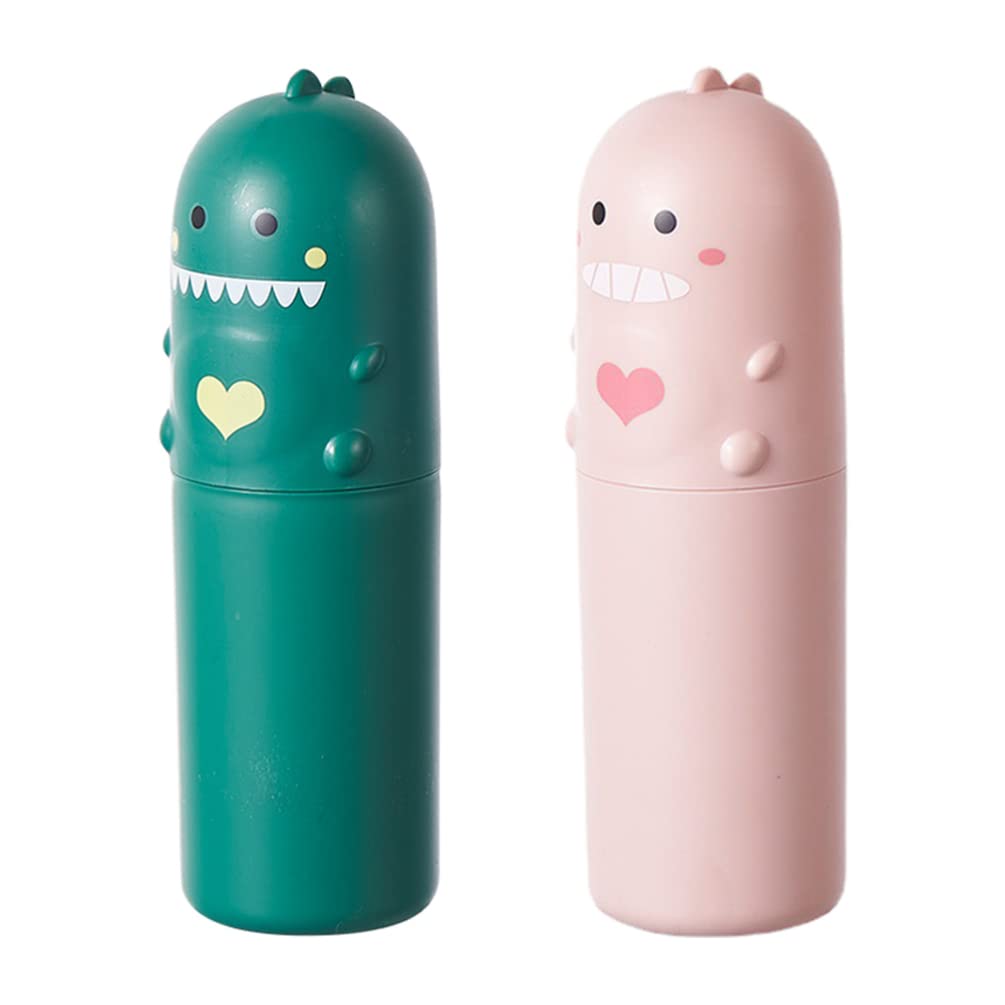 Healeved 2Pcs Travel Toothbrush Case - Portable Toothpaste Holder & Toothbrush Carrier with Lid, Cute Cartoon Design for Home, Camping, School Trips | Ideal for Travel Accessories Organization & Hygiene On-The-Go