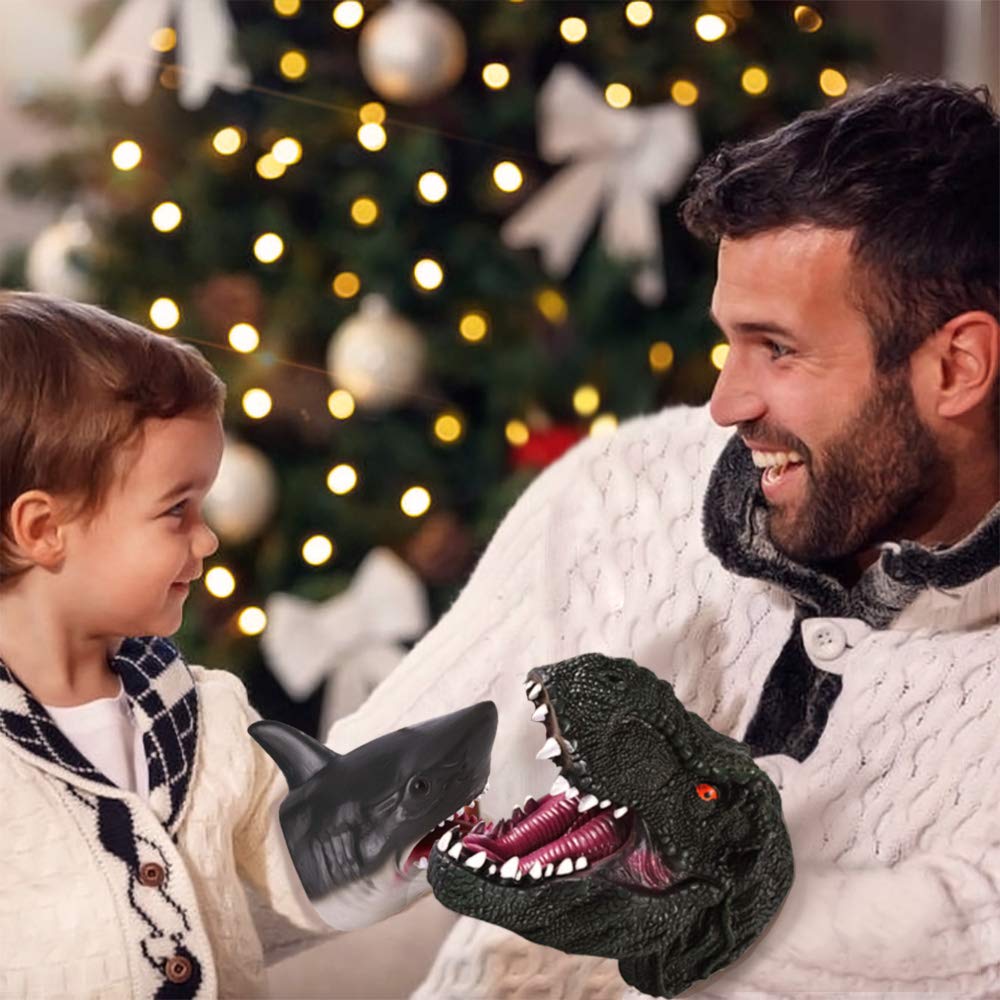 Realistic T-Rex Dinosaur Hand Puppet - Dark Green Tyrannosaurus Rex Head Puppet Toy for Kids & Adults | Halloween Costume, Party Decor, Role Play, Educational Toy & Gift Idea