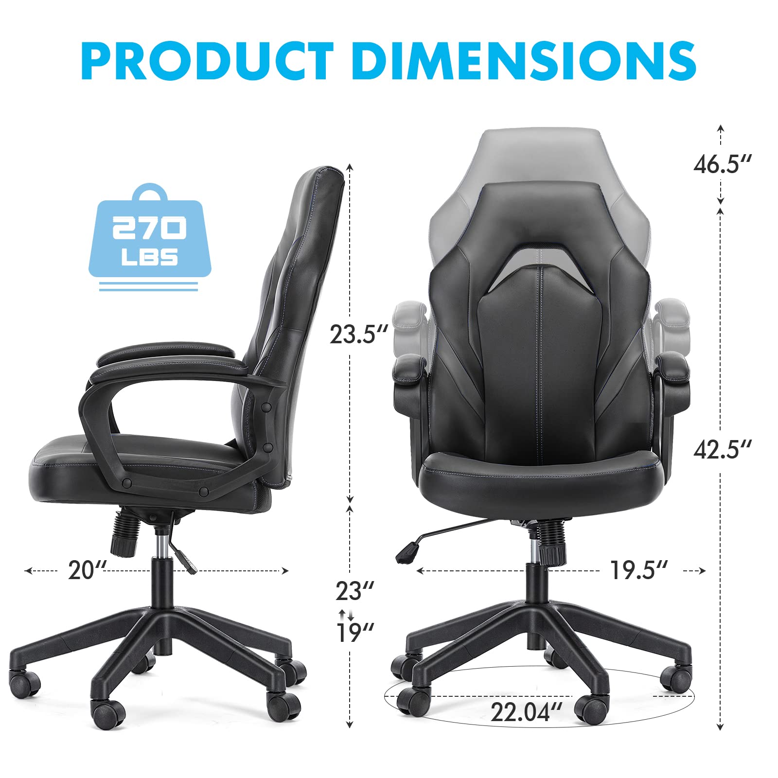 OLIXIS Ergonomic Gaming Chair - PU Leather Office Chair with Lumbar Support & Padded Armrests, Swivel Desk Chair for Adults (Grey) - Perfect for Home Office, Gaming Setup & Workstation Comfort