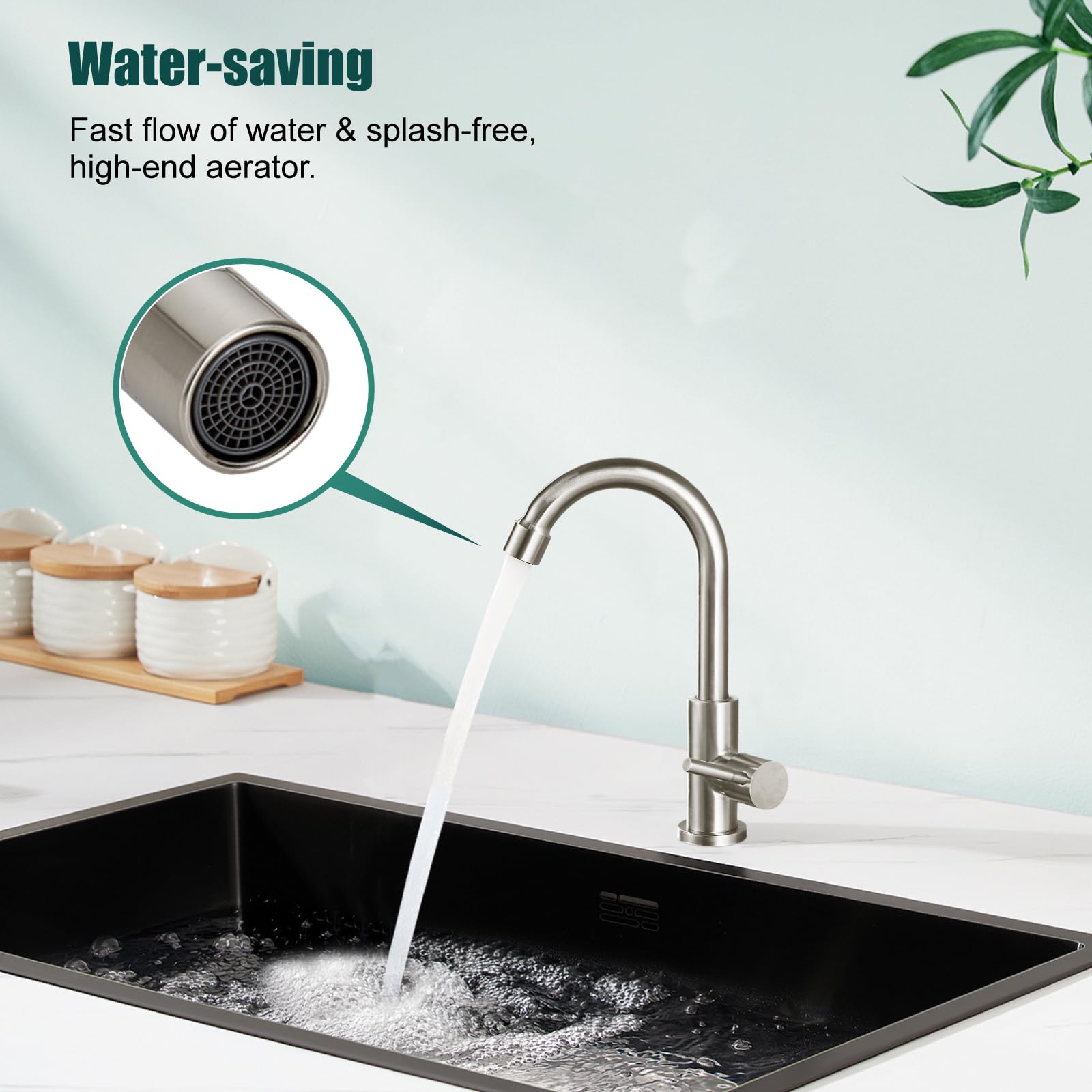 Stainless Steel Single Handle Kitchen Faucet - Brushed Nickel for Sink & Bar Use